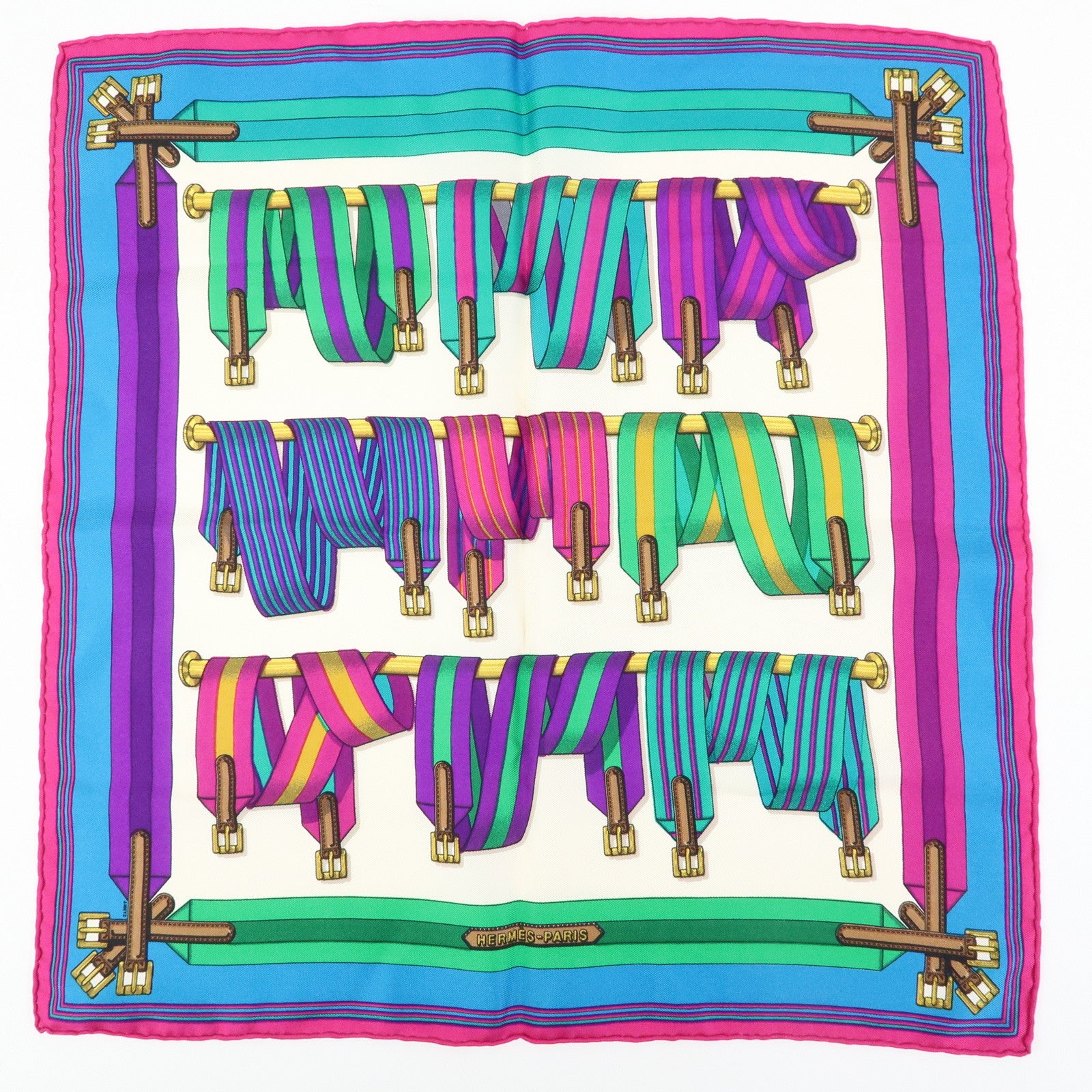 HERMES Carre 45 Set of 2 Silk 100% Scarf White Purple Orange