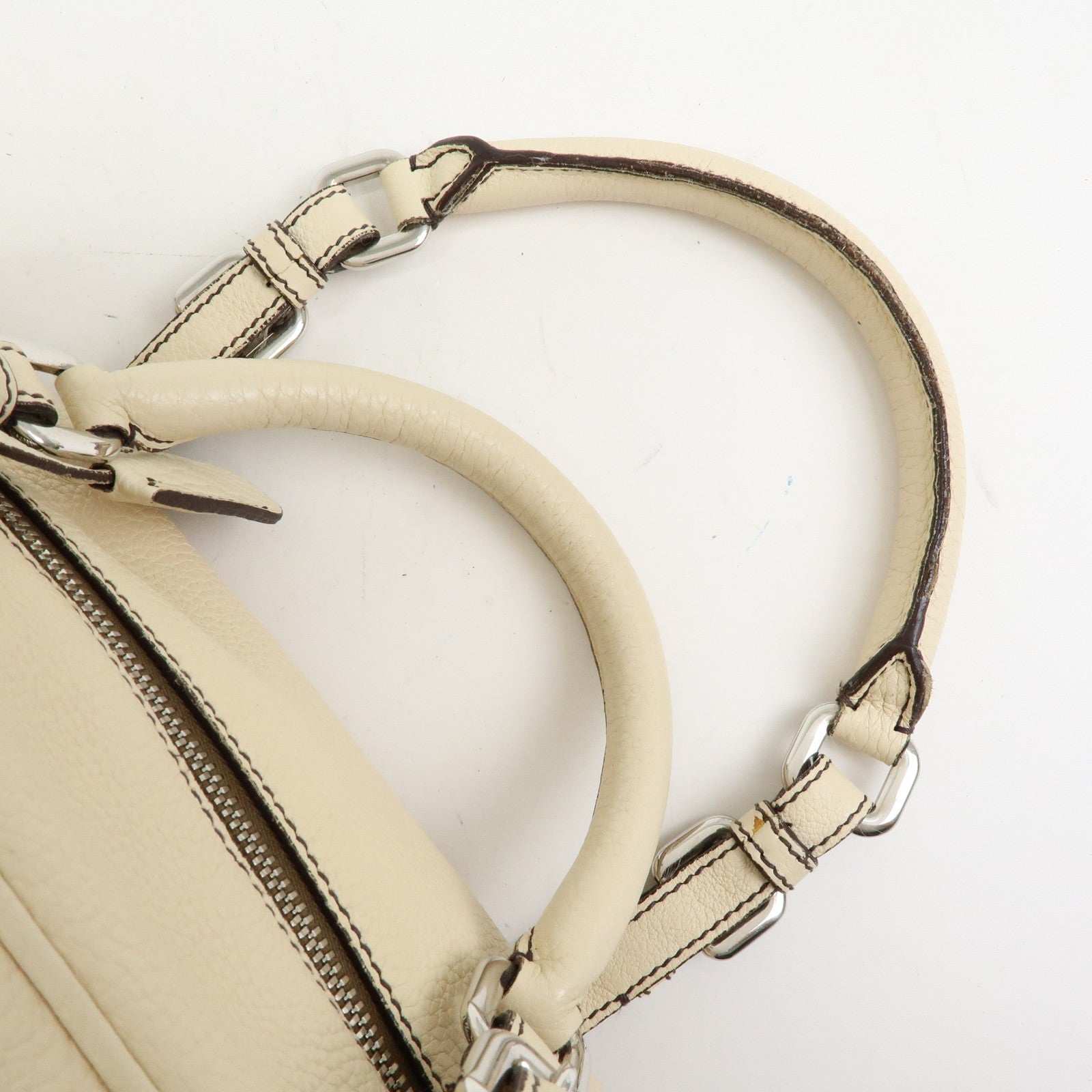 PRADA Vitello Daino Leather Boston Bag Shoulder Bag Ivory BR3091