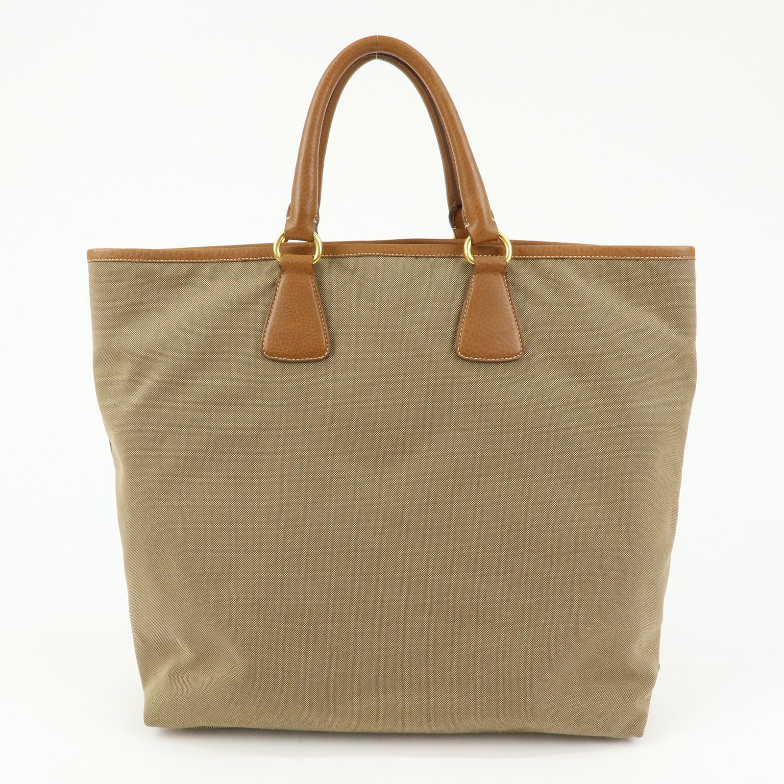 PRADA Triangle Logo Jacquard Leather 2Way Bag Hand Bag Brown