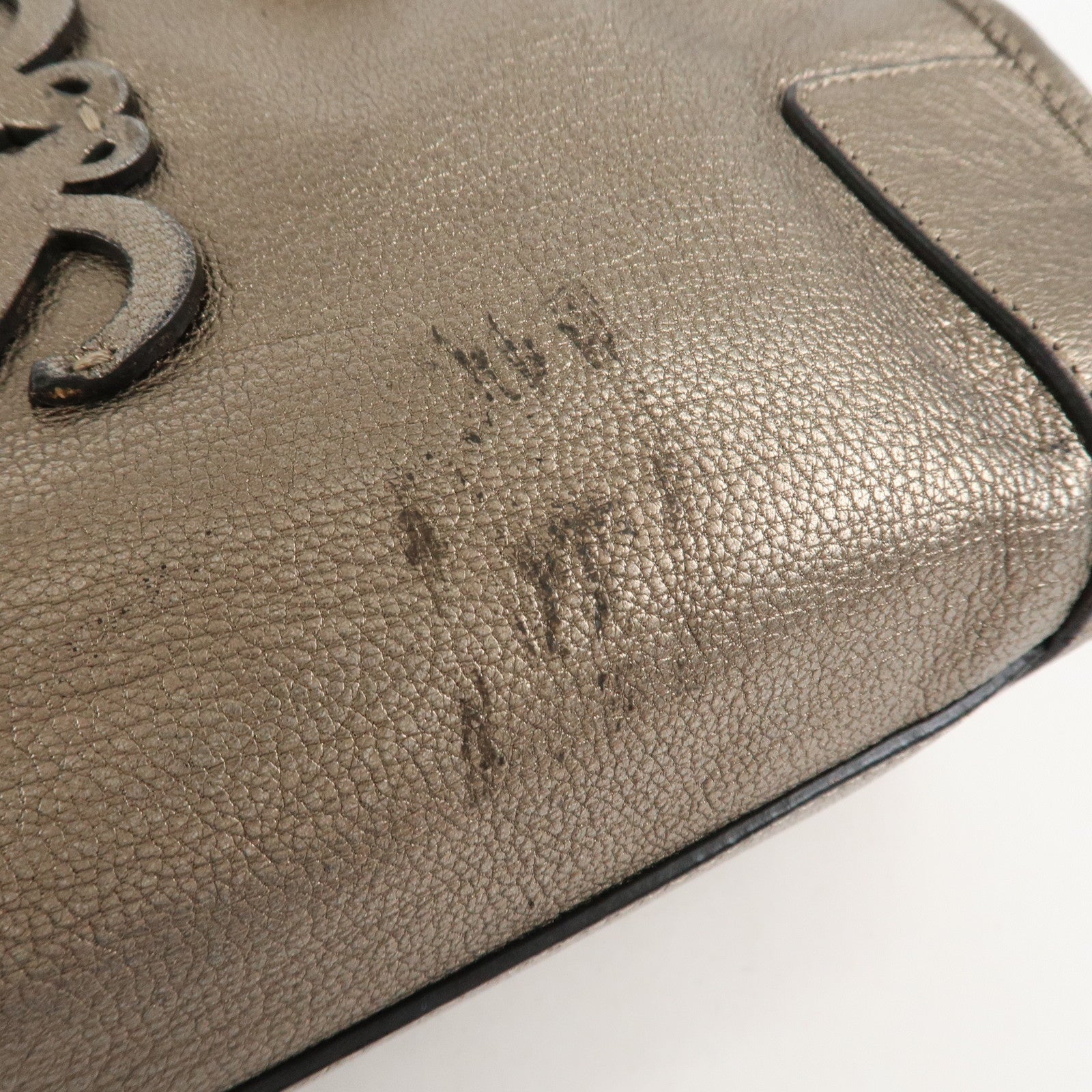 LOEWE Anagram Leather Amazona 36 Hand Bag Boston Bag Silver Grey