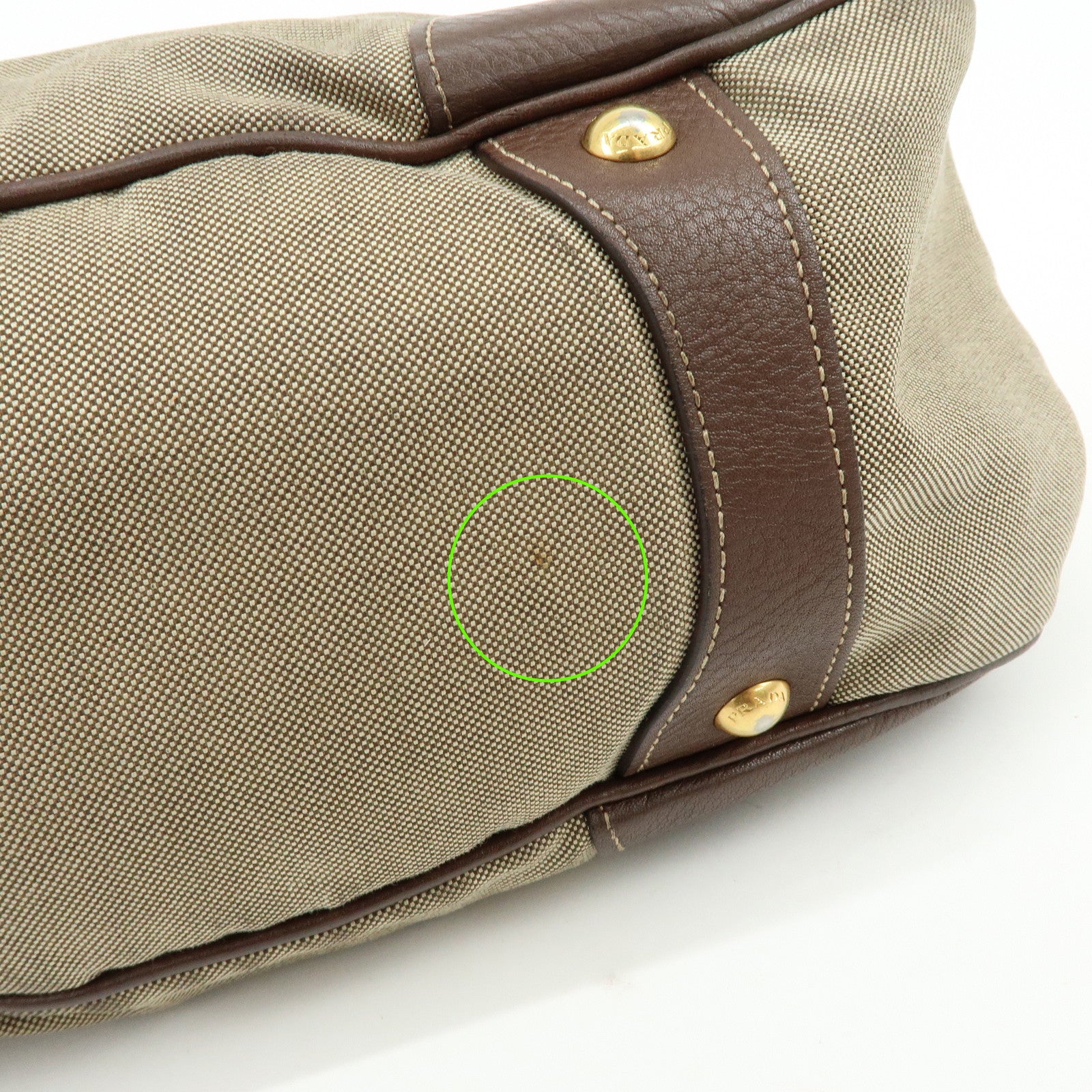 PRADA Logo Jacquard Leather Tote Bag Hand Bag Beige Brown