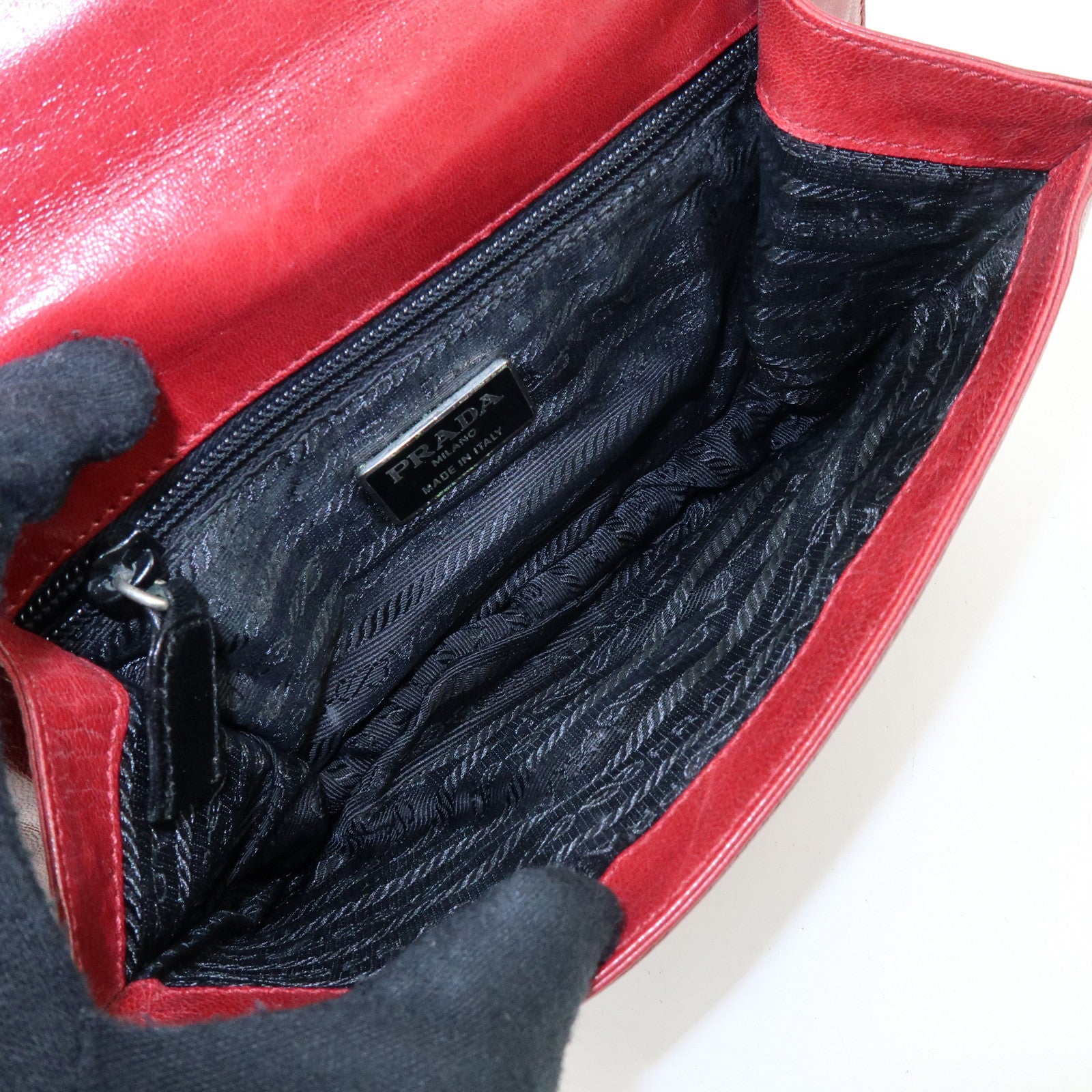 PRADA Logo Leather Plastic Chain Shoulder Bag Hand Bag Red