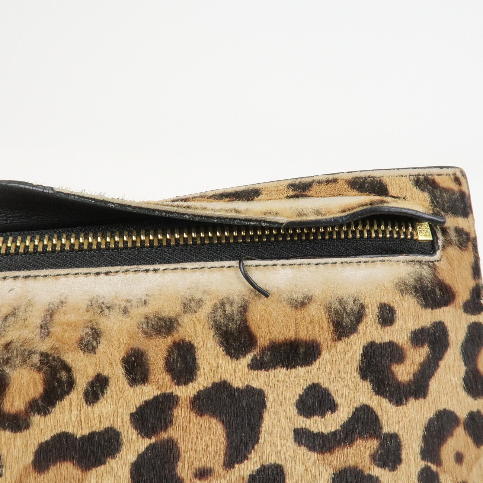 LOEWE Anagram Logo Unborn Calf Leather Clutch Bag Pouch Leopard