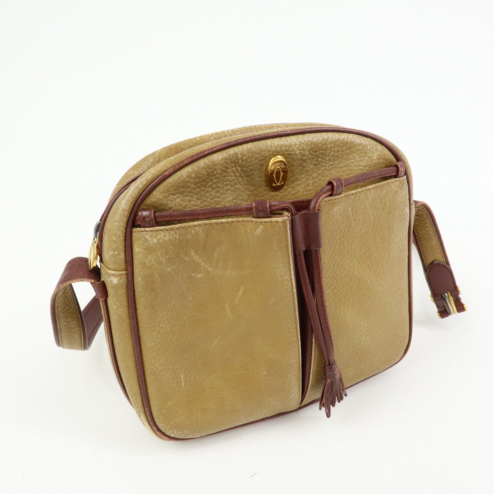 Cartier Must de Cartier Leather Shoulder Bag Crossbody Bag Beige