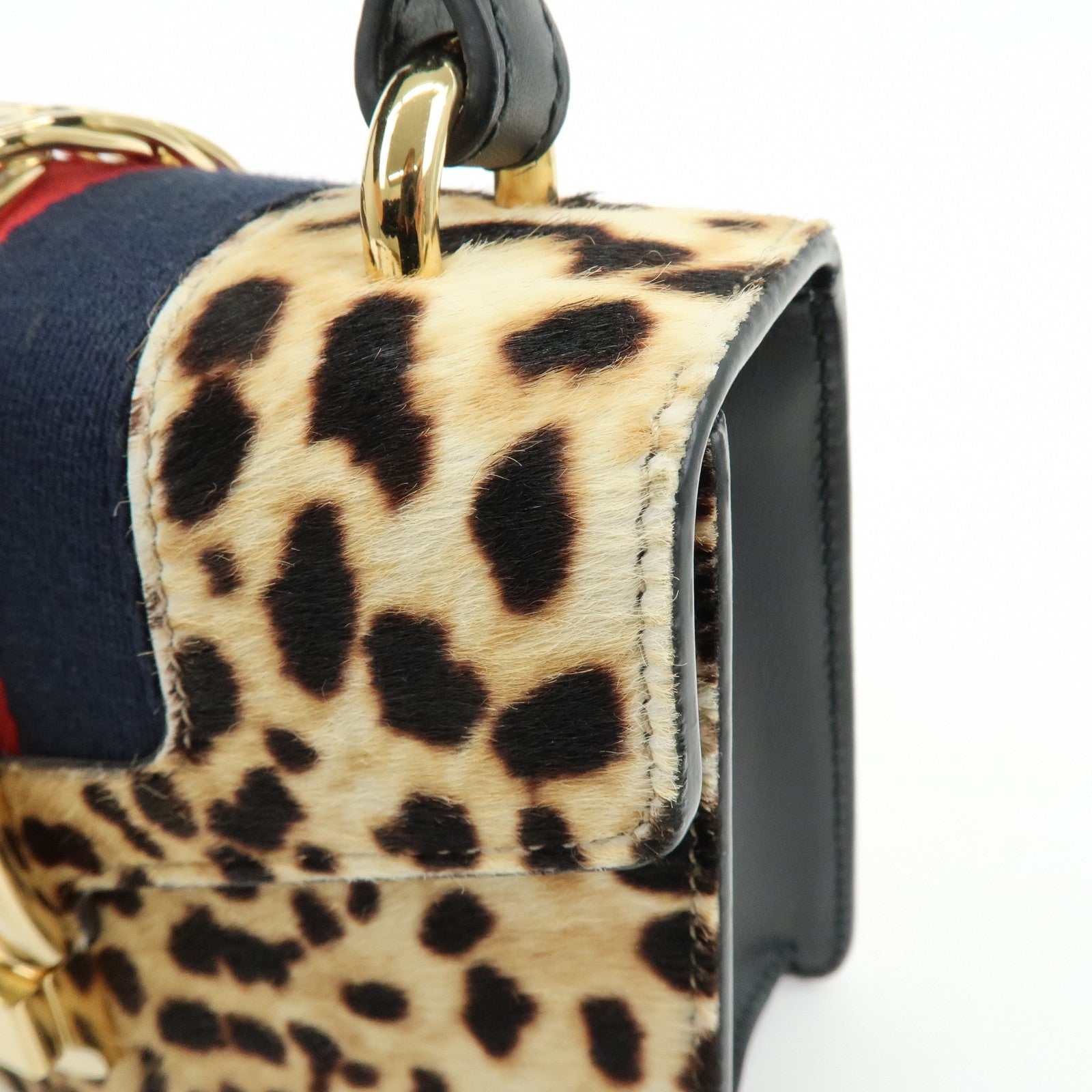 GUCCI Sherry Sylvie Pony Hair Leather 2Way Hand Bag Leopard 470270