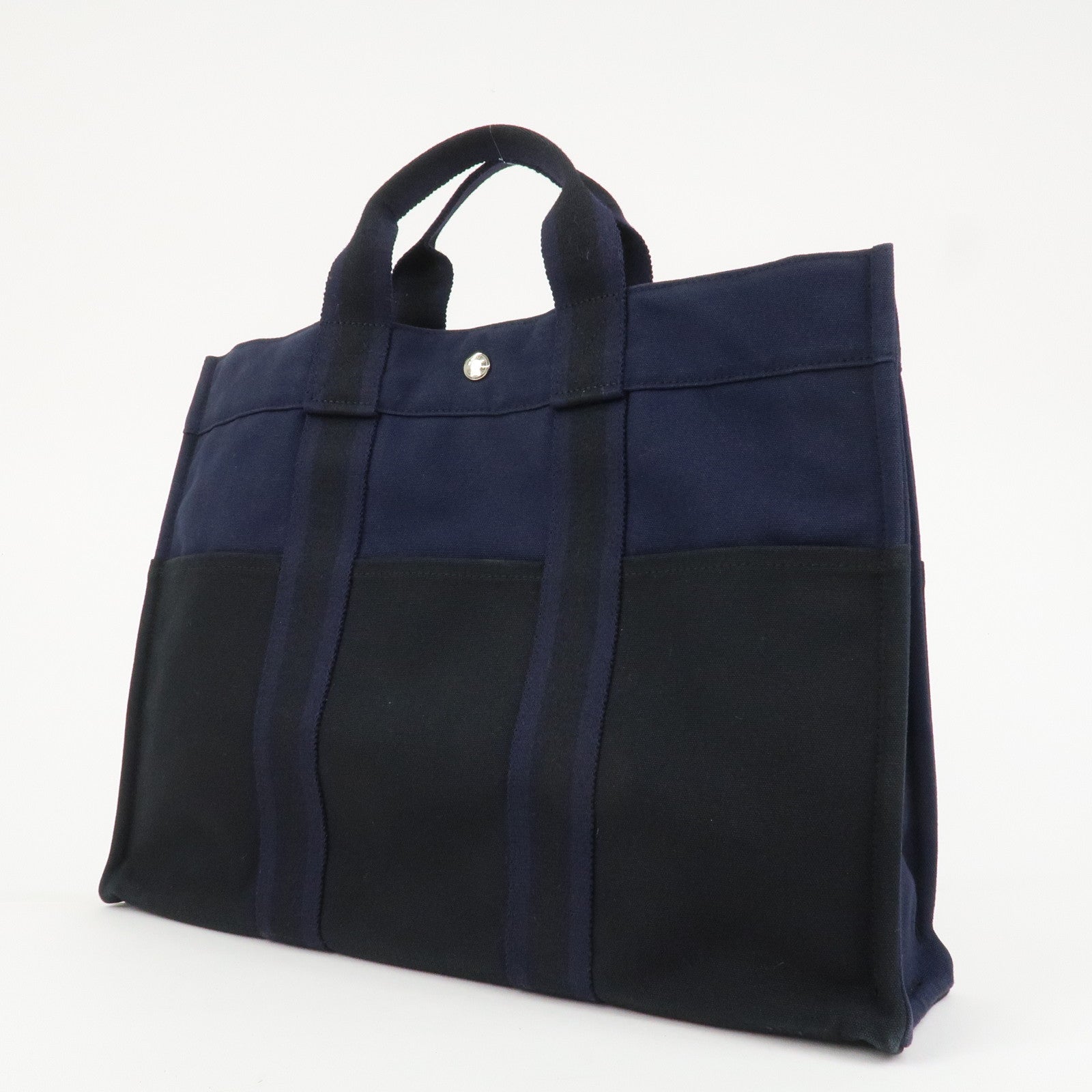 HERMES Fourre Tout MM Canvas Tote Bag Hand Bag Black Navy