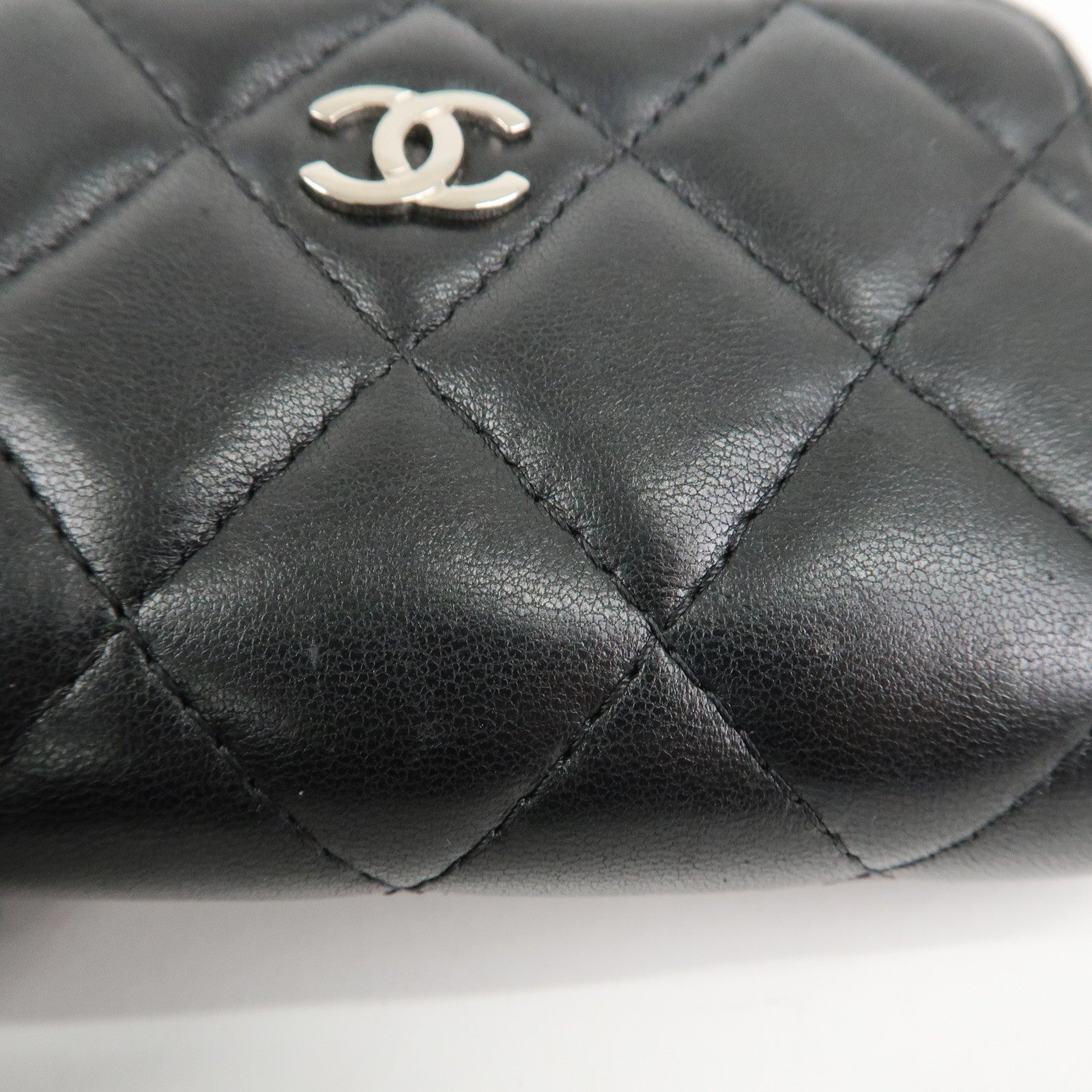 CHANEL Matelasse Lamb Skin Classic Zippy Coin Case Black AP0216 Used