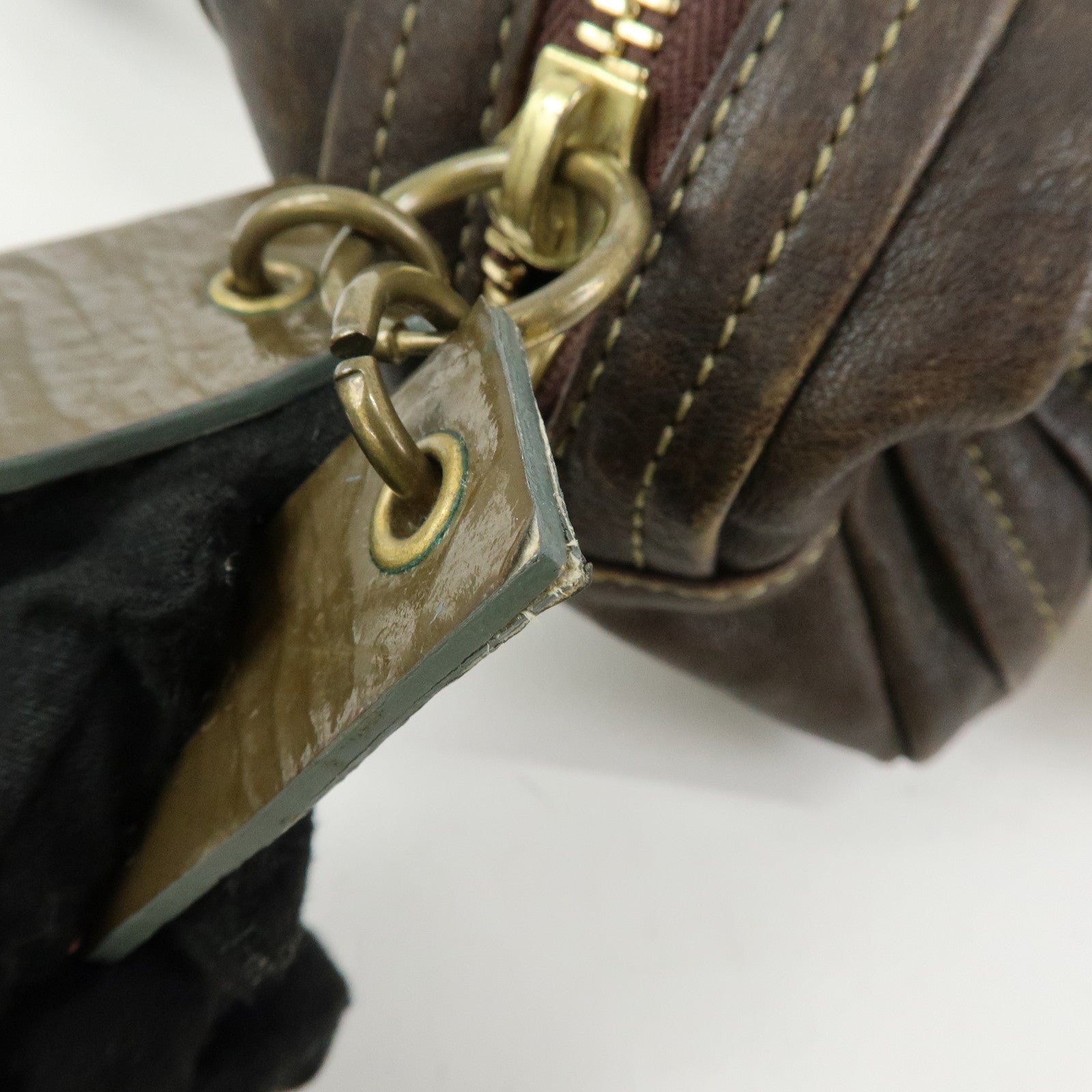 Chloe Leather Shoulder Bag Mini Boston Bag Brown