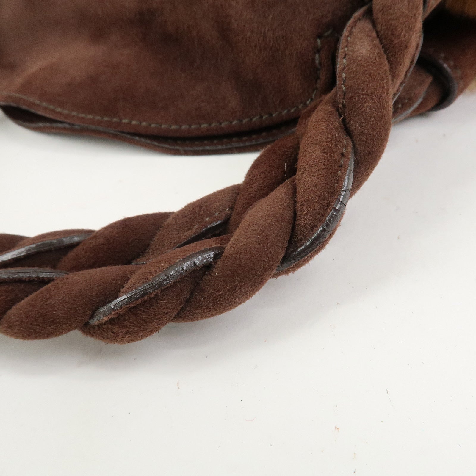 Ferragamo Gancini Suede Fur Hand Bag Brown BW-21 B372