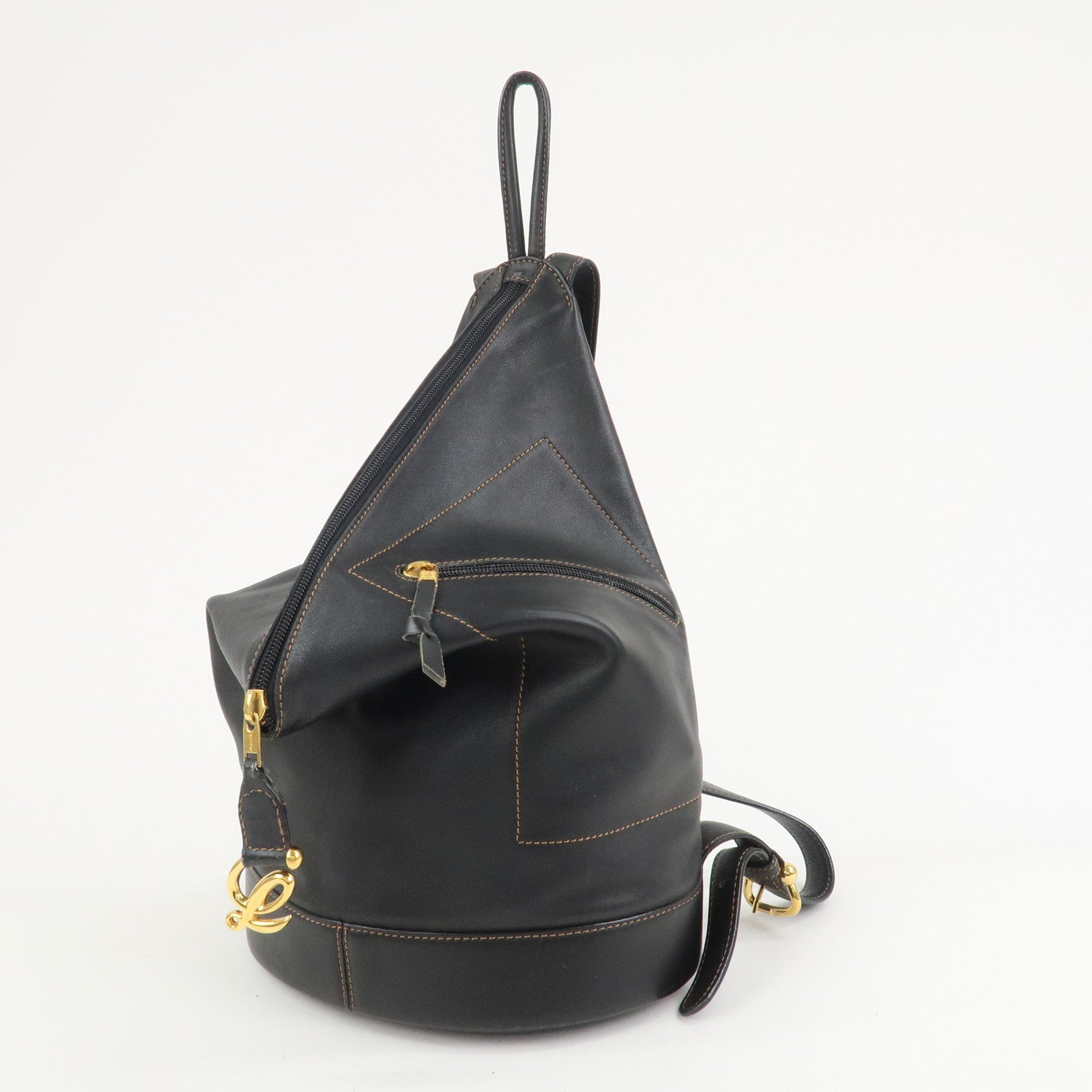 LOEWE Anton Anagram Leather Backpack Shoulder Bag Black