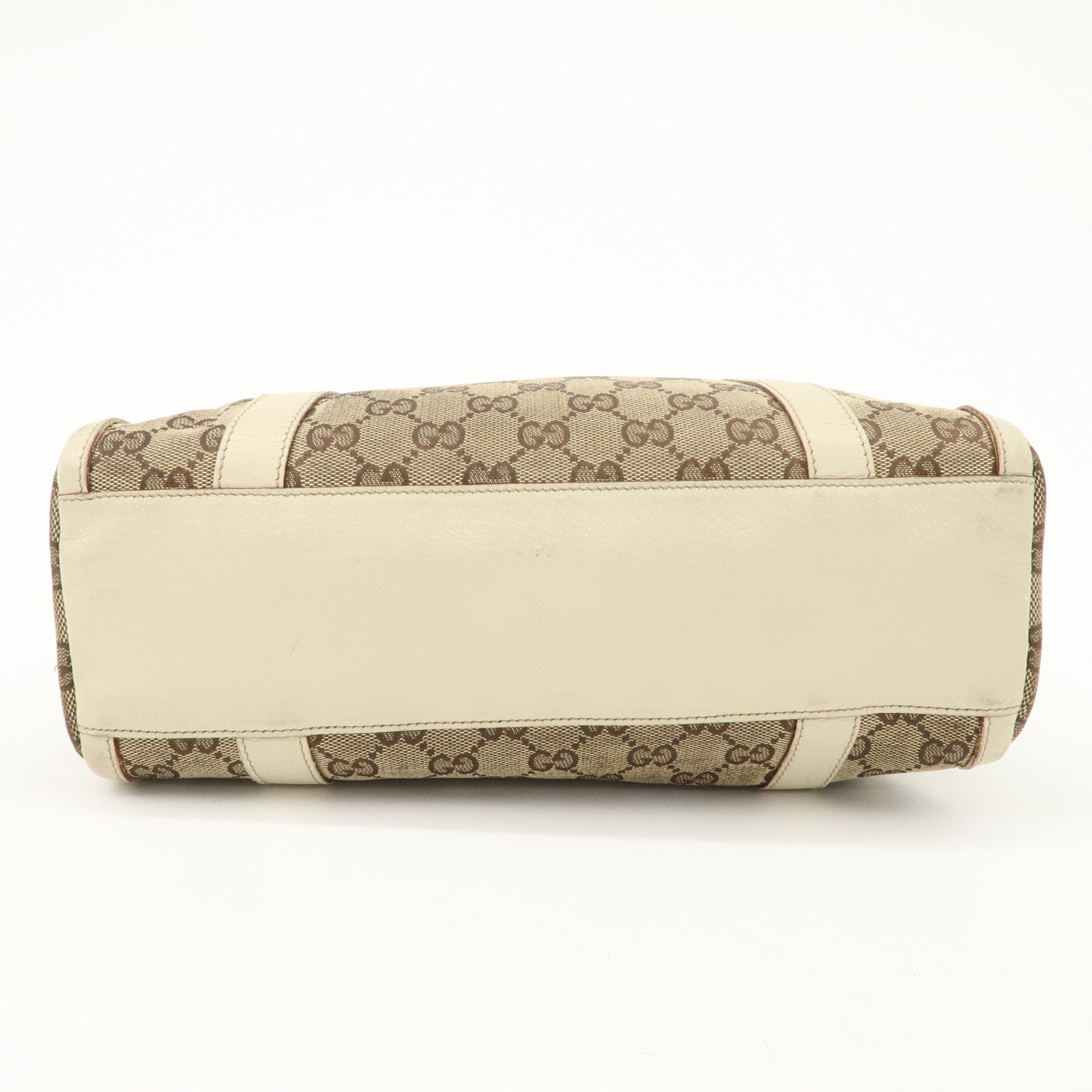 GUCCI Abbey GG Canvas Leather Boston Bag Beige Brown 130942