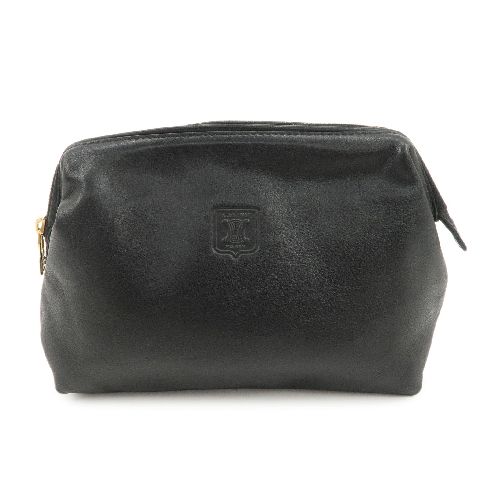 CELINE Logo Leather Pouch Cosmetic Pouch Black Used