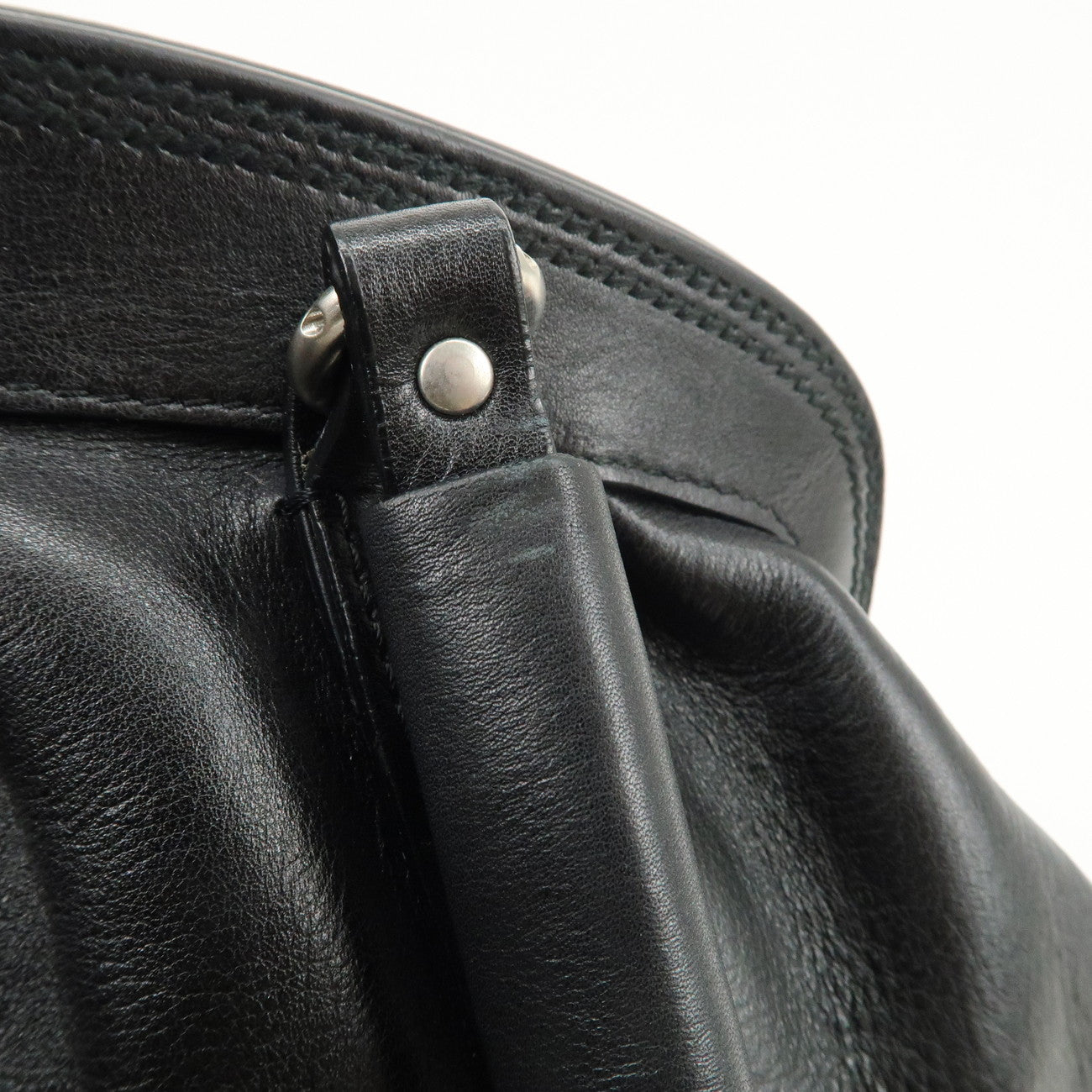 Christian Dior Logo Leather Hand Bag Shoulder Bag Black Silver