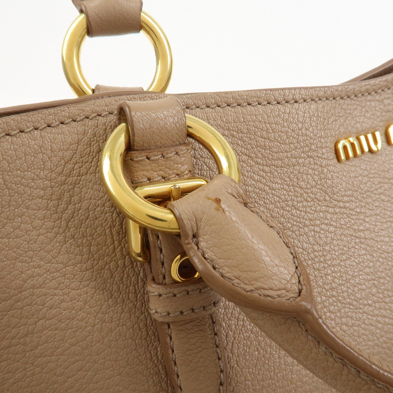 MIU MIU Madras Leather 2Way Shoulder Bag Hand Bag Pink Beige RN0886