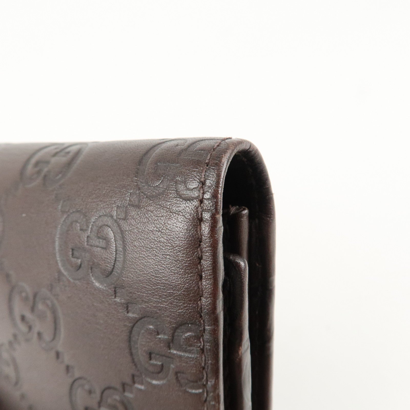 GUCCI Guccissima Leather Metal Bar Bi-fold Long Wallet Brown 244946 Used