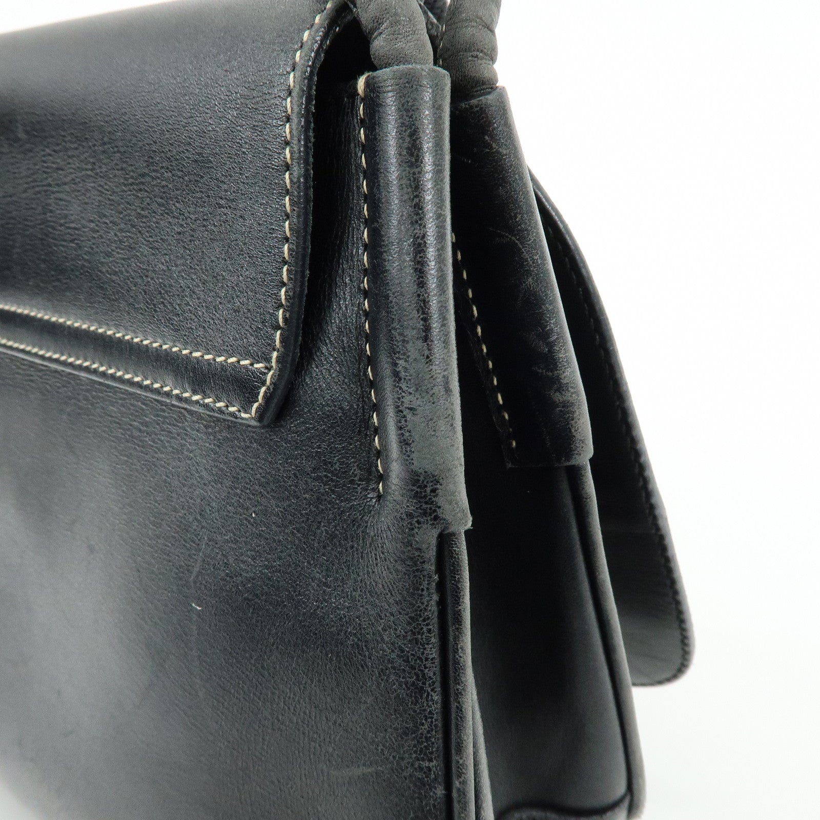 PRADA Leather Shoulder Bag Hand Bag Black