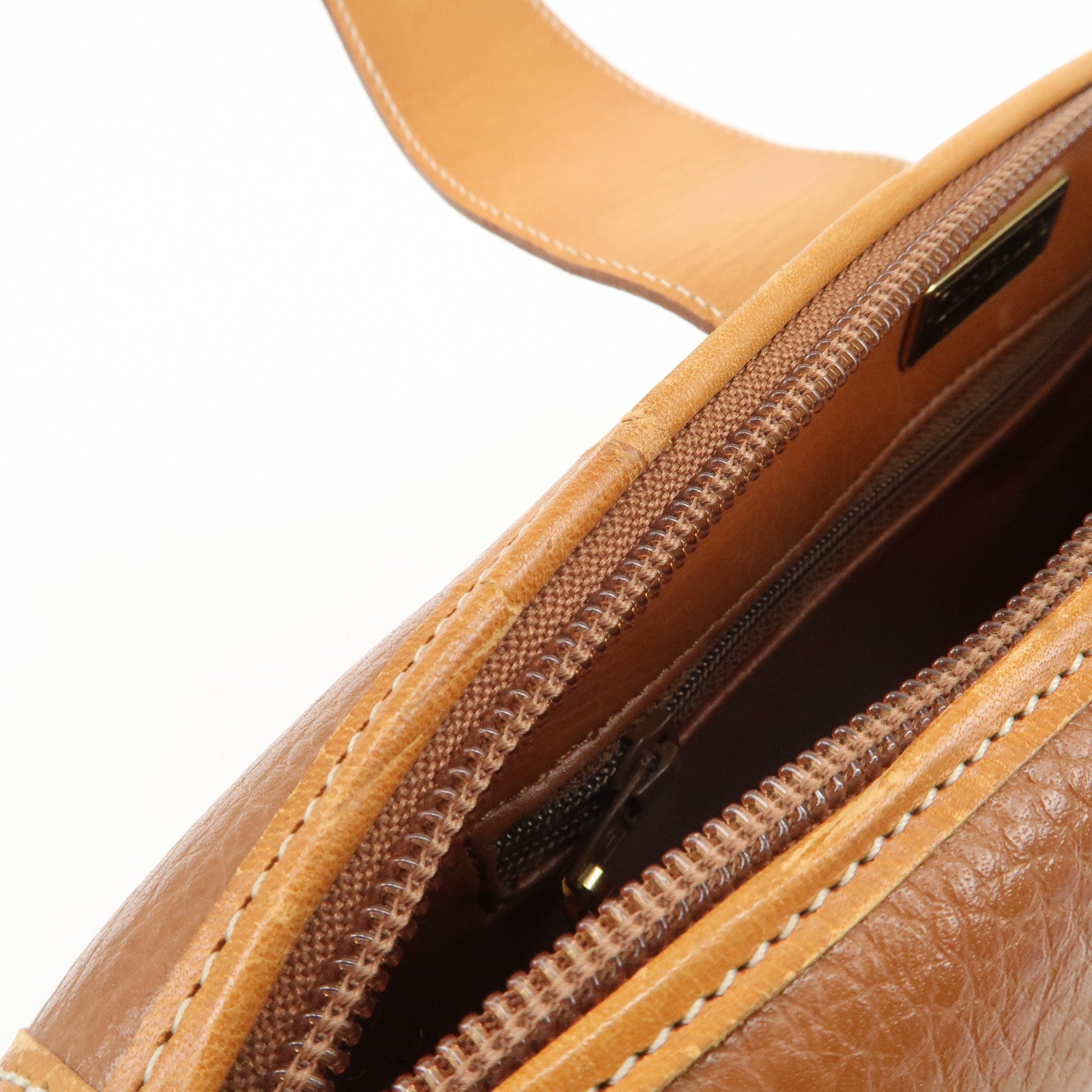 Christian Dior Logo Leather Shoulder Bag Brown Gold HDW