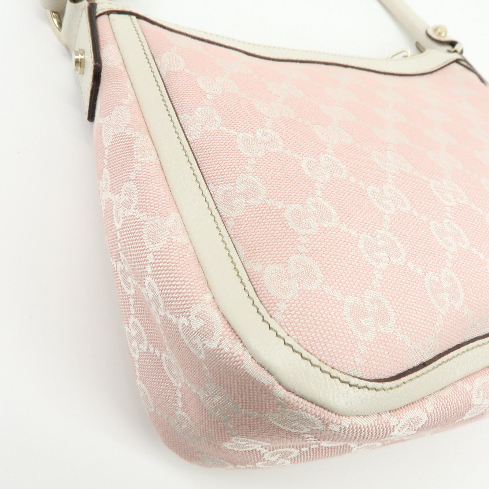 GUCCI GG Canvas Leather Shoulder Bag Hand Bag Pink White 146244