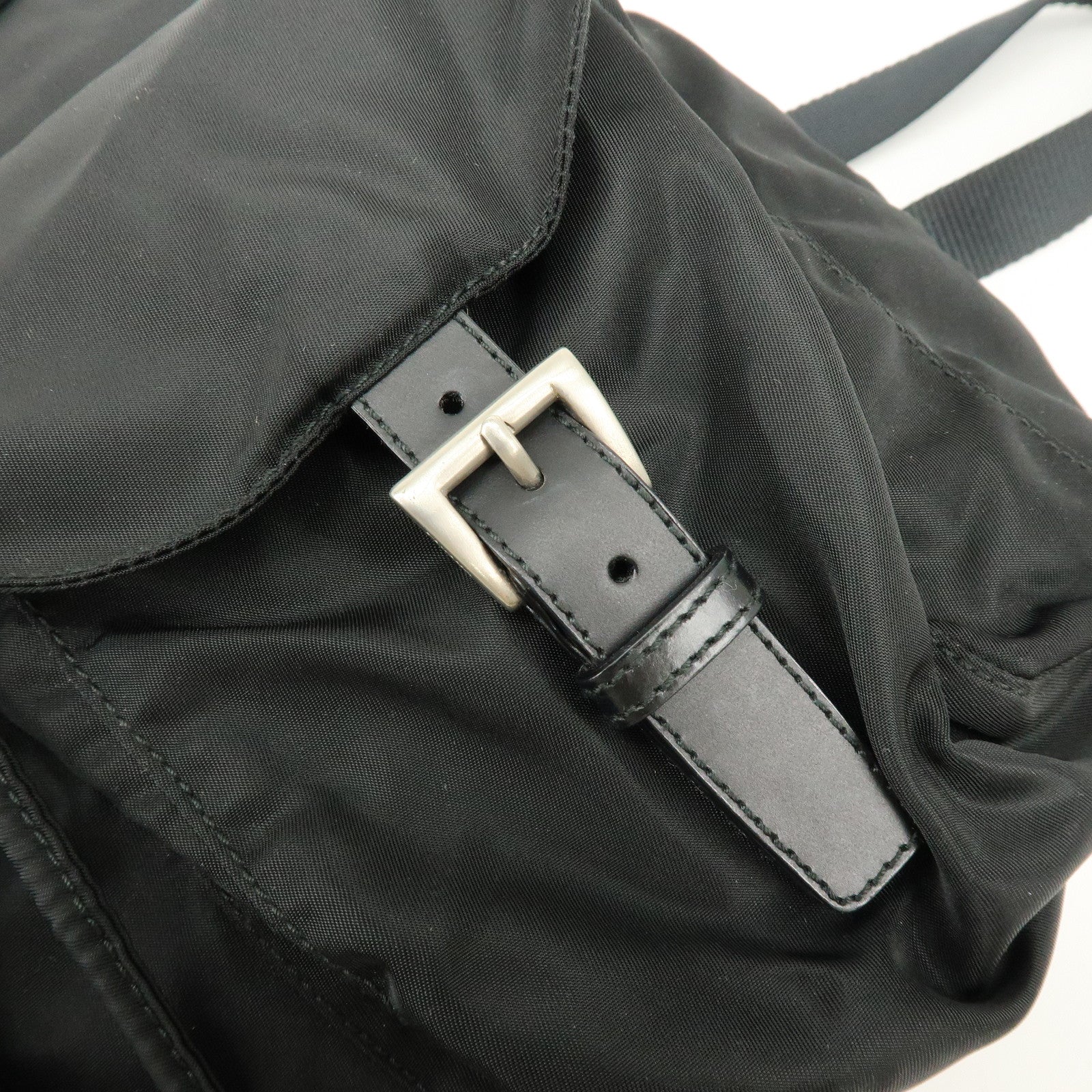 PRADA Logo Nylon Leather Back Pack Ruck Sack NERO Black 1BZ677