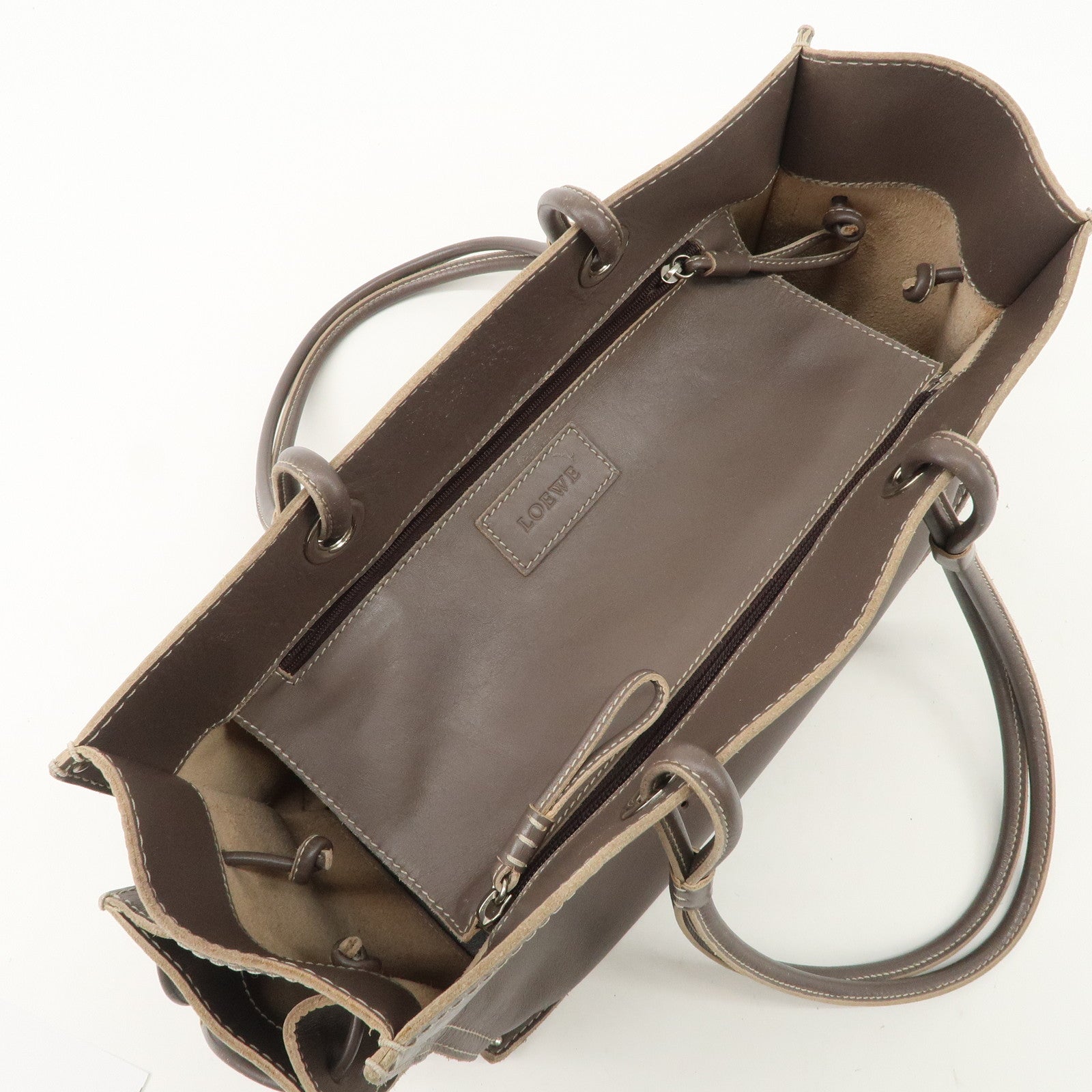 LOEWE Anagram Leather Shopper Tote Bag Shoulder Bag Brown Used