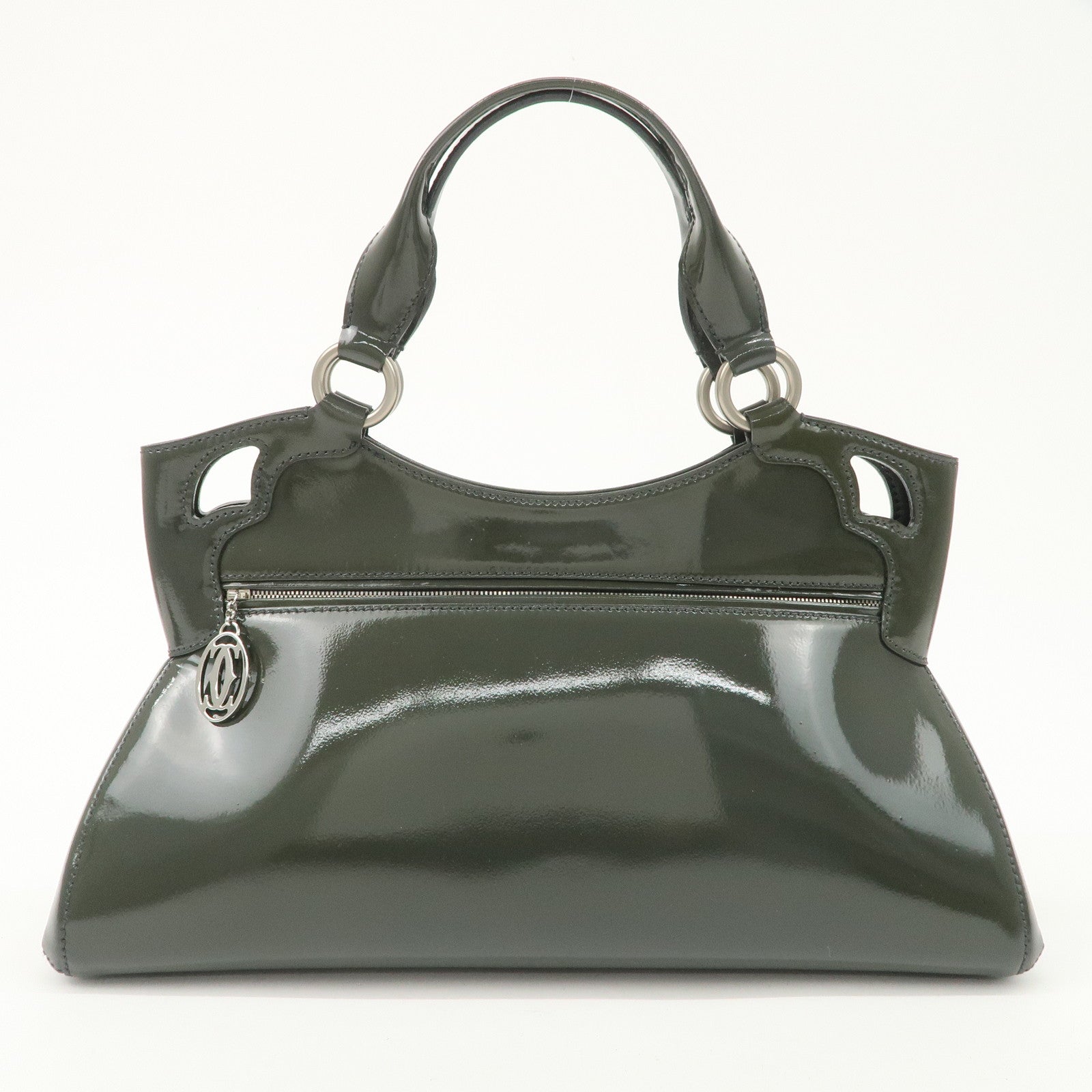 Cartier Marcello Patent Leather Tote Bag Hand Bag Khaki Used