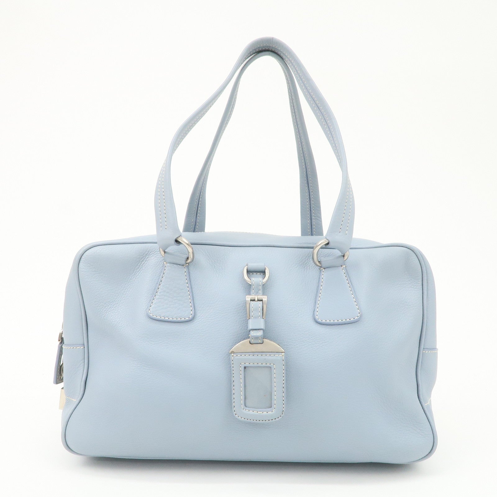 PRADA Leather Boston Bag Shoulder Bag Blue BR2246 Used