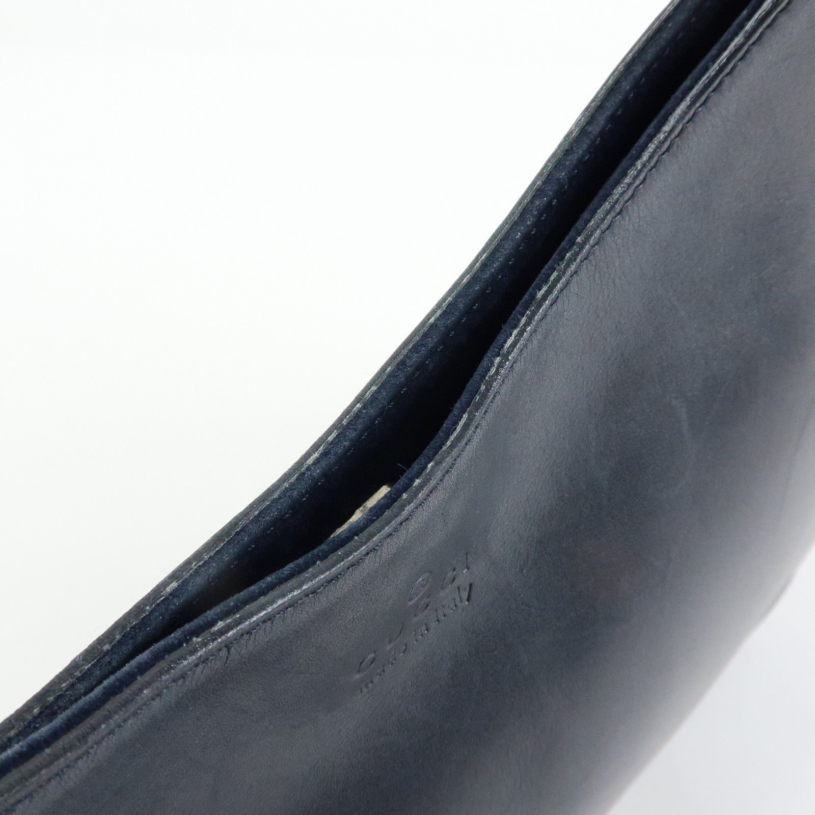 GUCCI Logo Leather Shoulder Bag Hand Bag Navy 001・3767