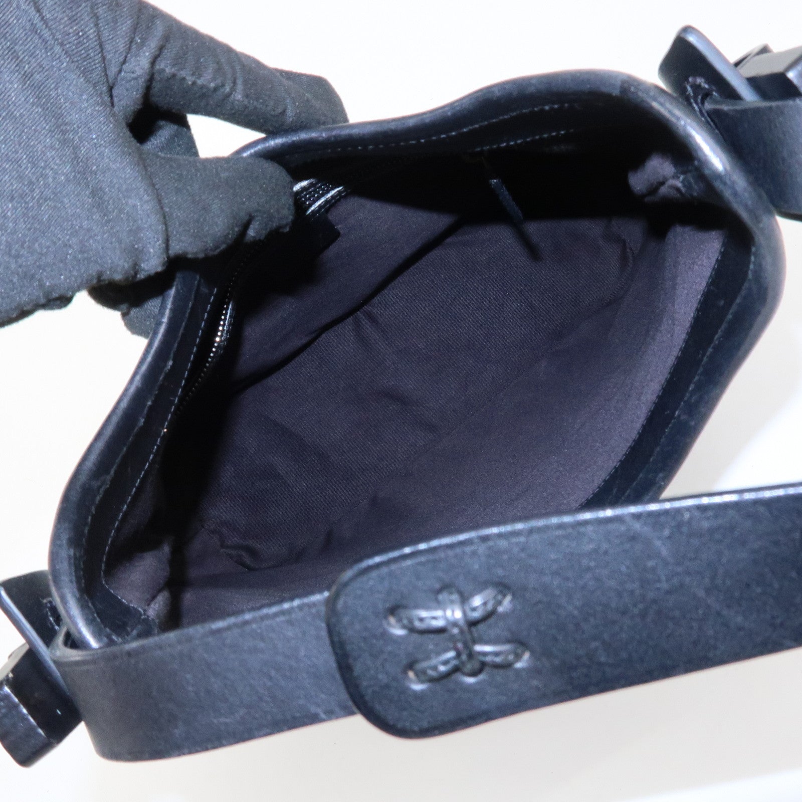 GUCCI GG Canvas Leather Shoulder Bag Hand Bag Black 107752 Used