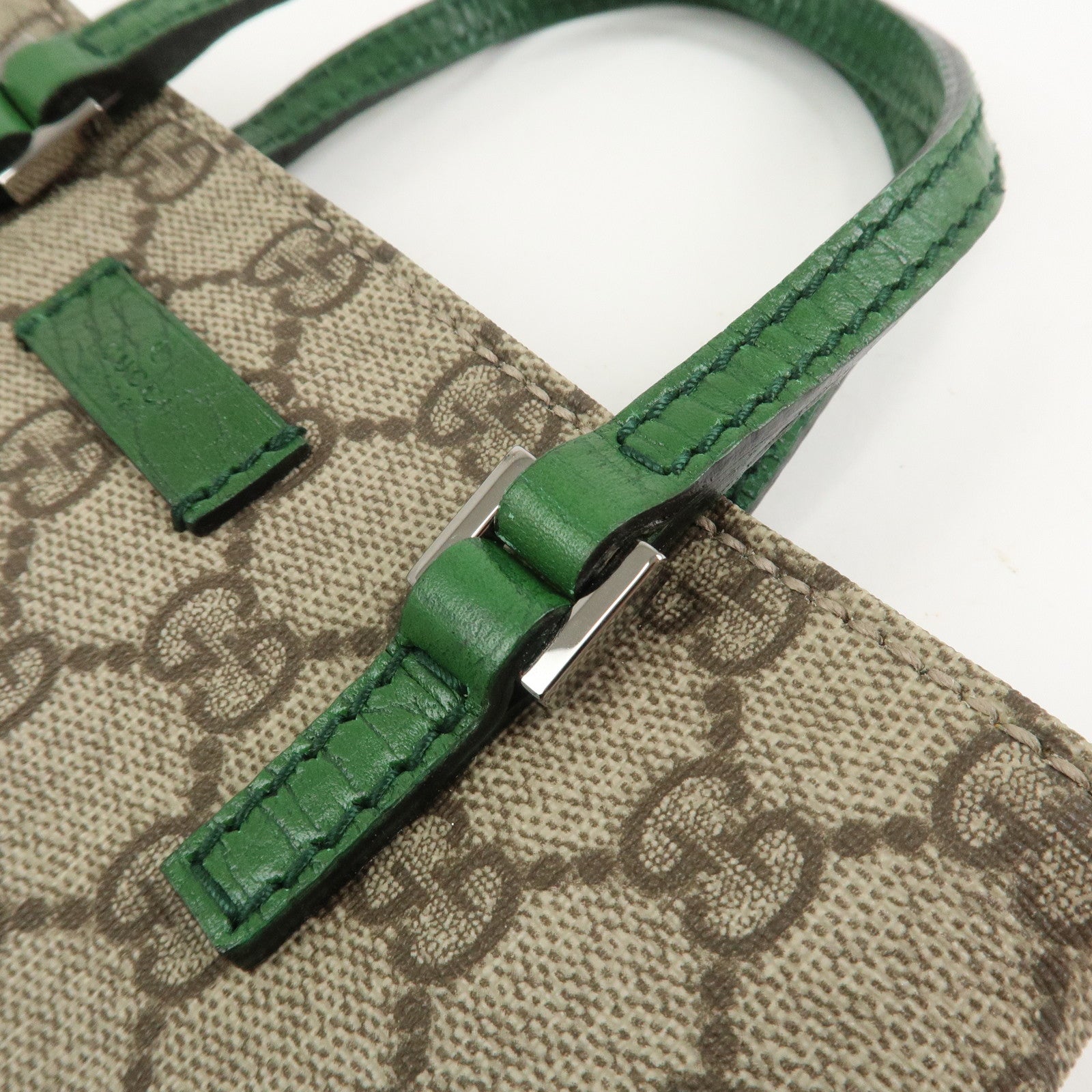 GUCCI GG Supreme Leather Hand Bag Tote Bag Beige Green 114600