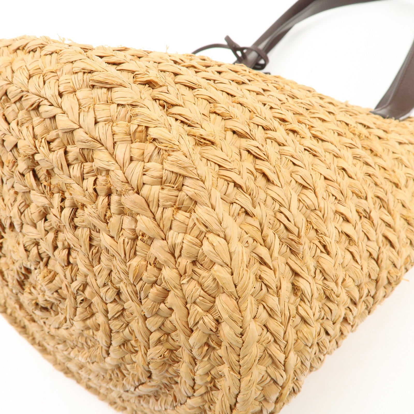 SAINT LAURENT Leather Raffia Tote Bag Shoulder Bag Beige Dark Brown Used