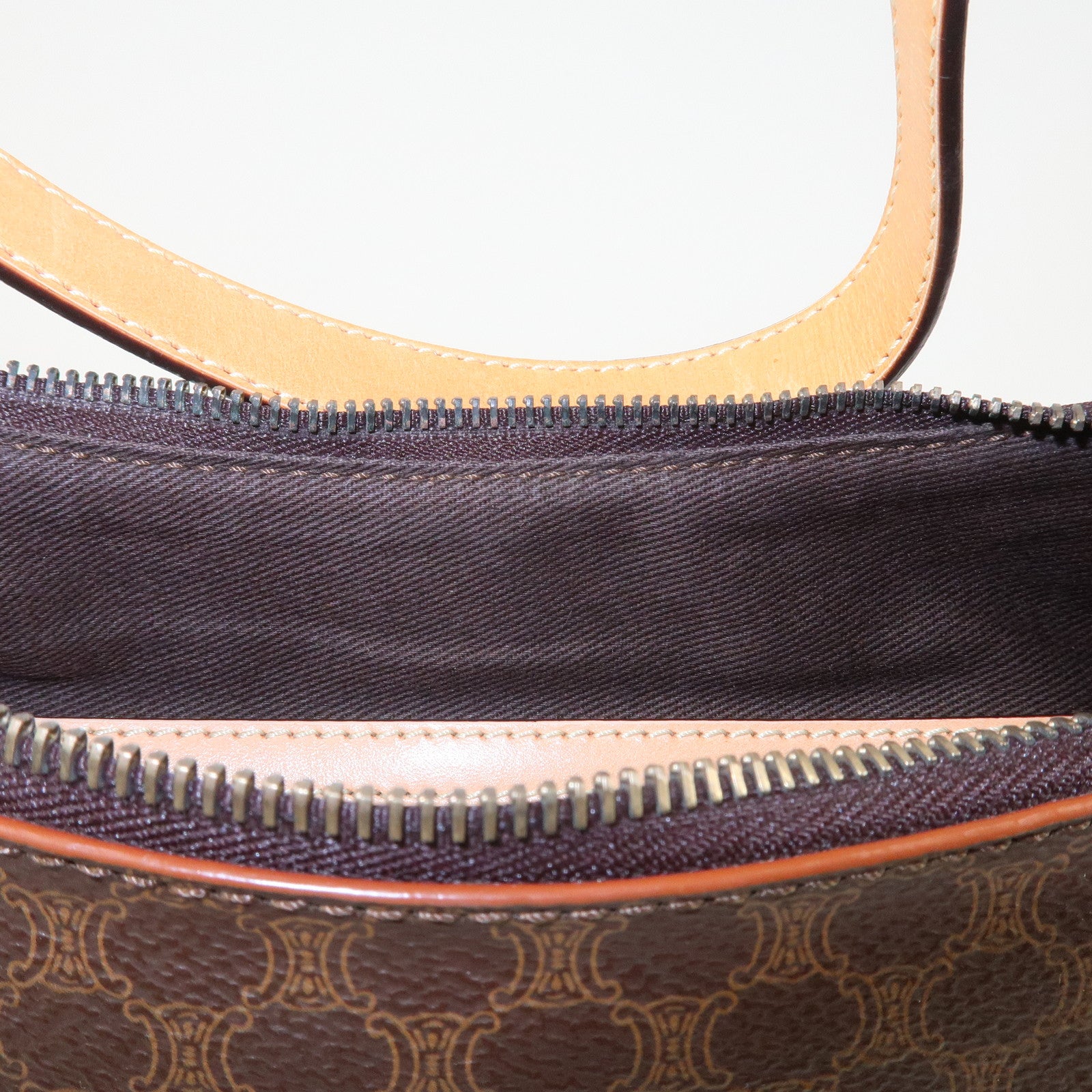 CELINE Macadam PVC Coating Canvas Leather Shoulder Bag Brown