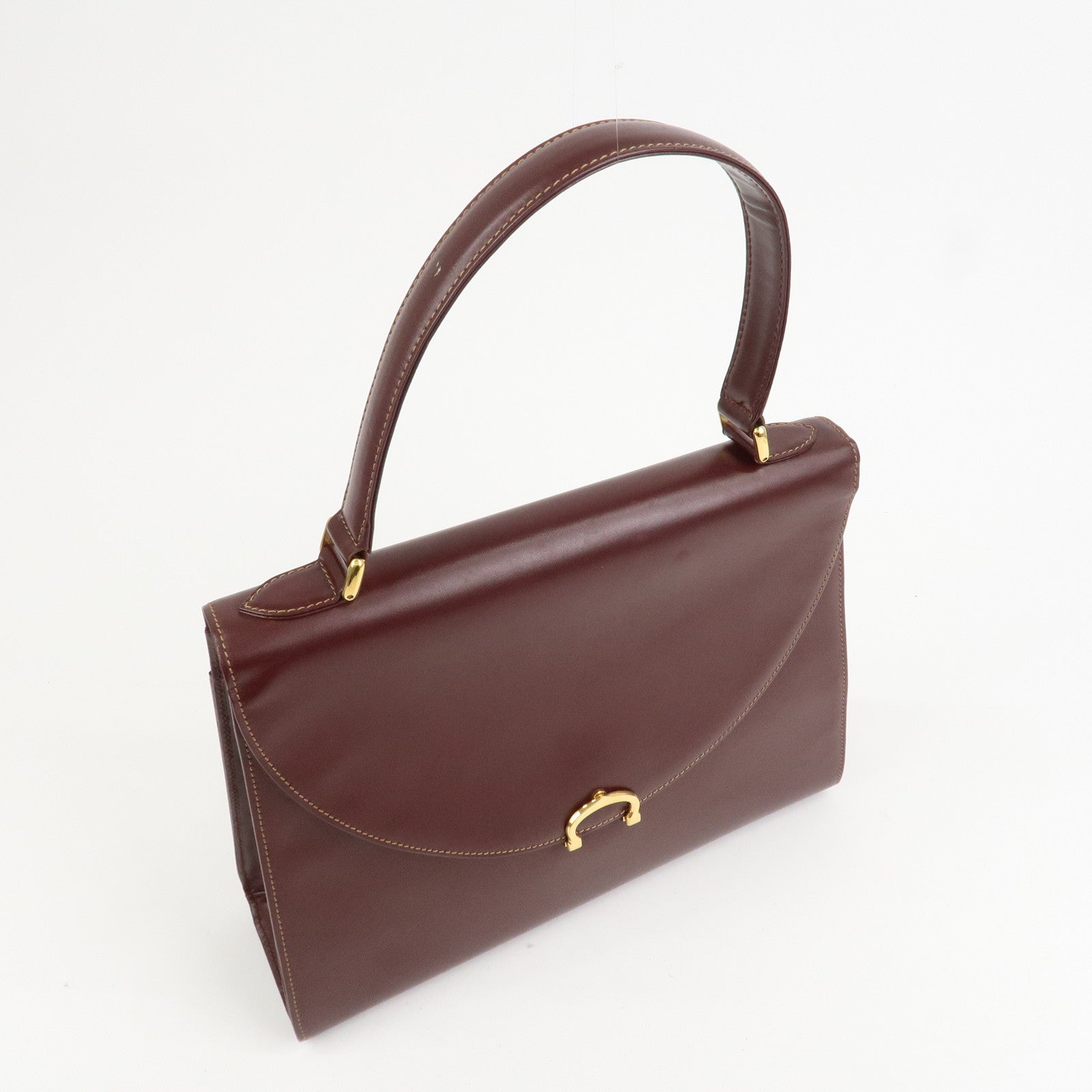 Cartier Must Line Leather Hand Bag Bordeaux Gold HDW