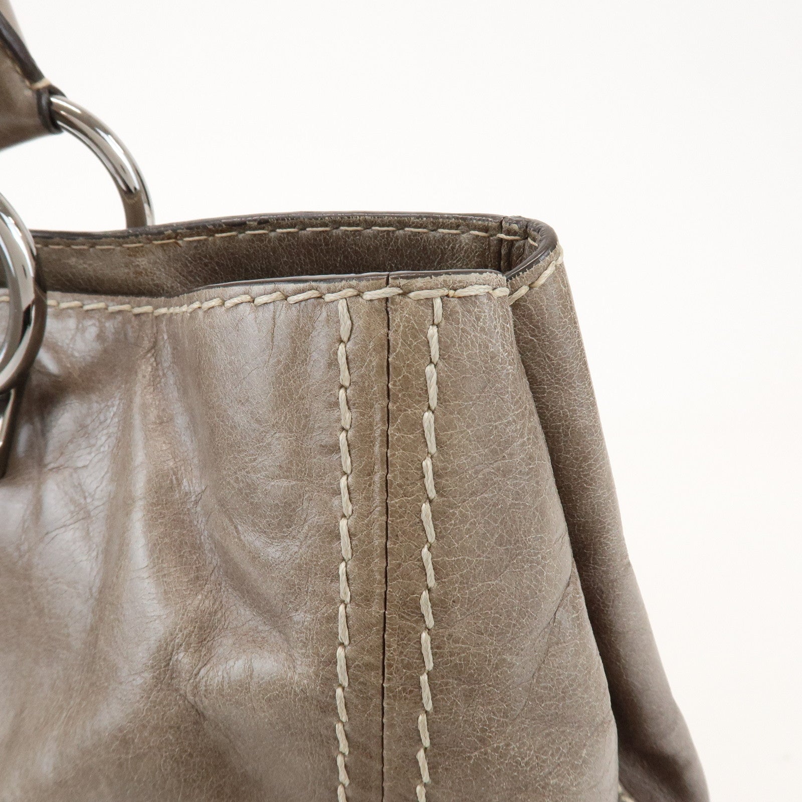 PRADA Logo Leather Shoulder Bag Hand Bag Gray BN2067
