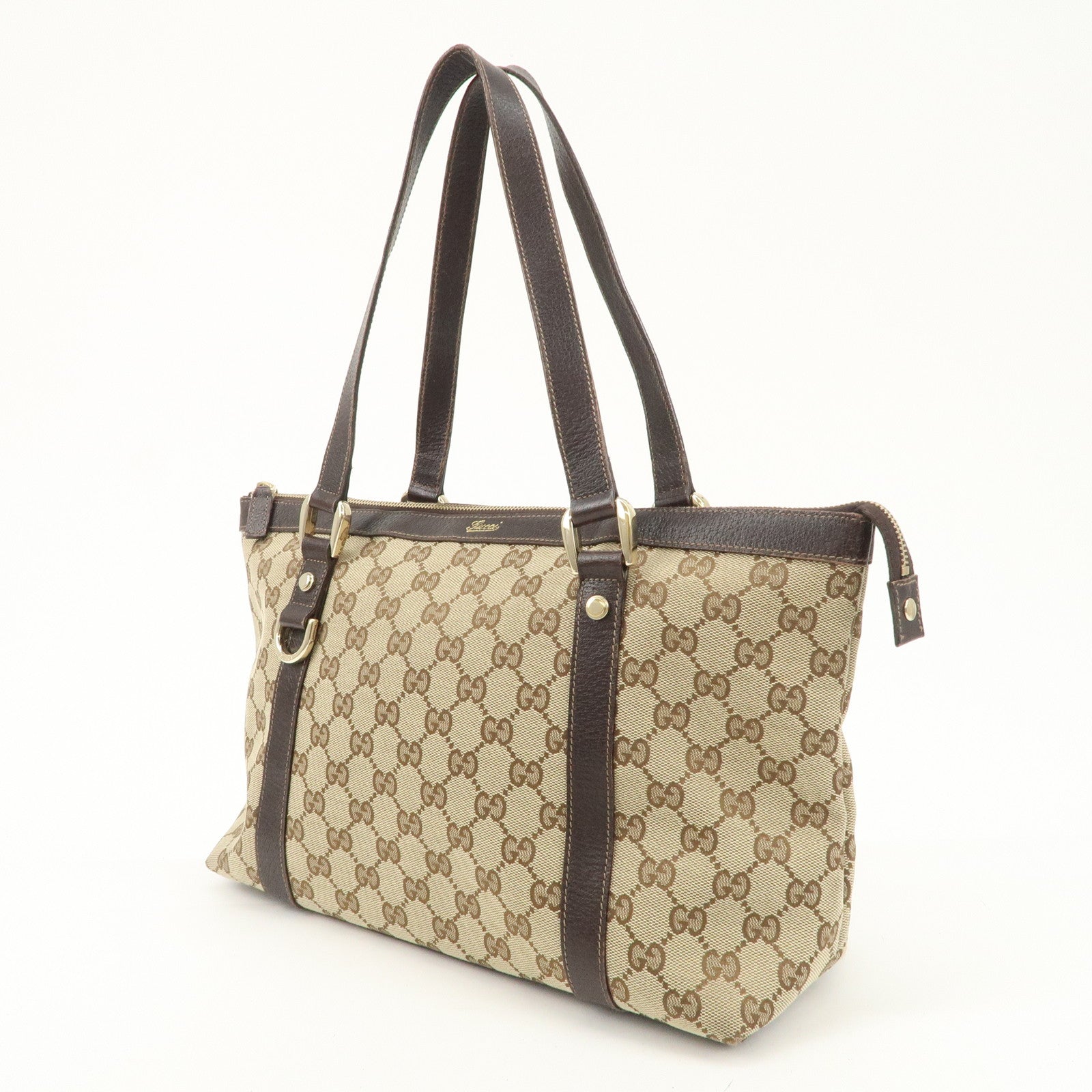 GUCCI Abbey GG Canvas Leather Tote Bag Hand Bag Beige 141470 Used
