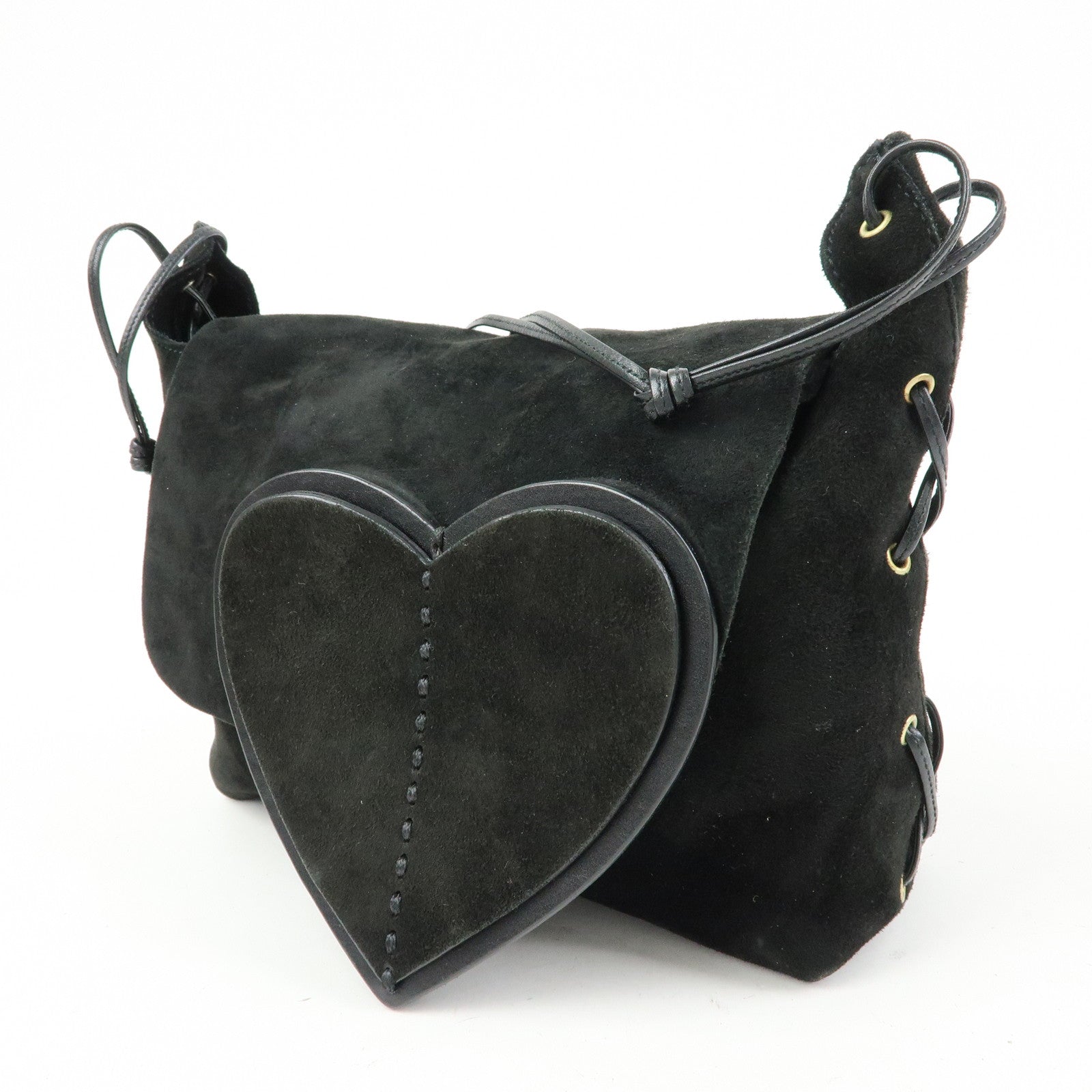 GUCCI Heart Suede Leather Shoulder Bag Crossbody Bag Black 95107