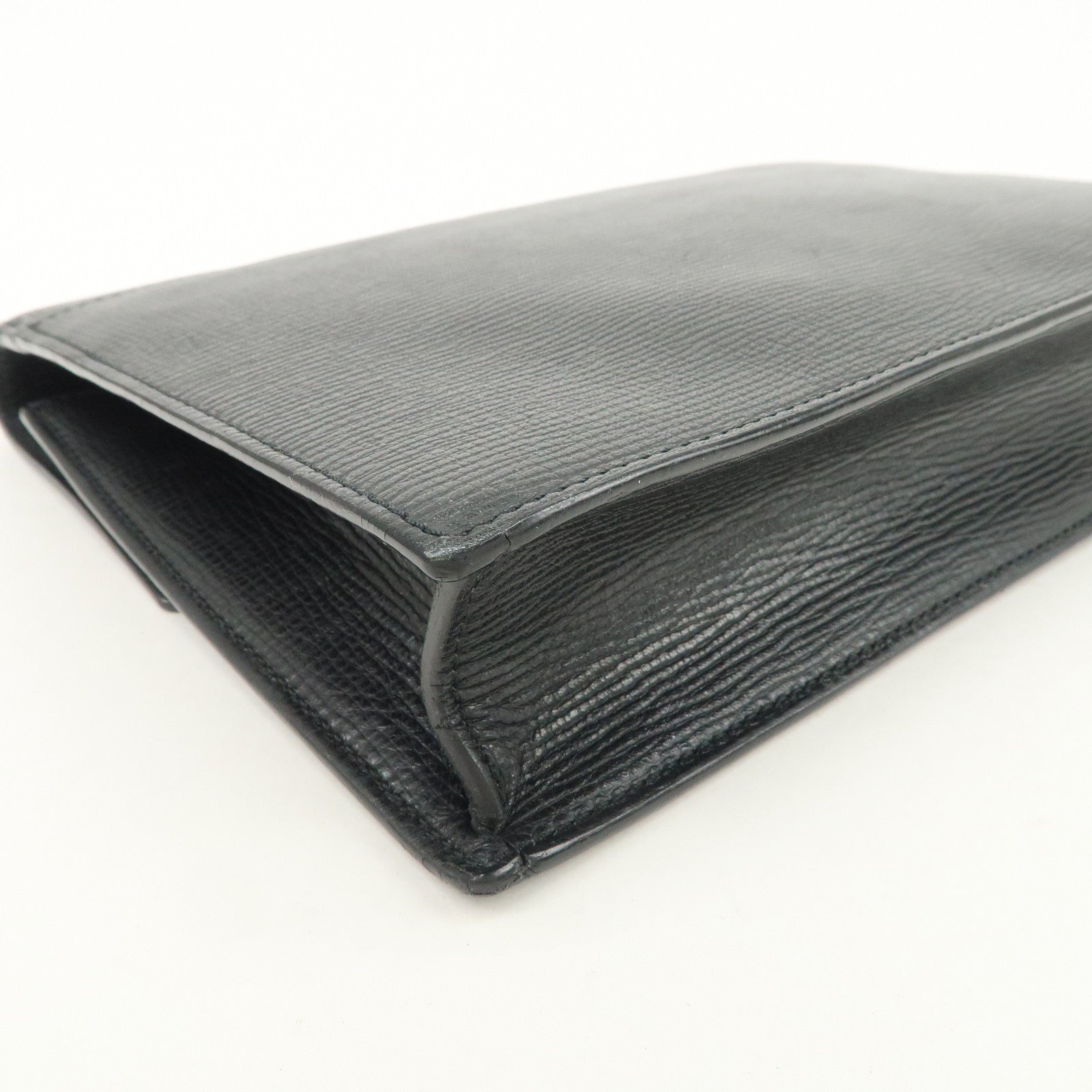 LOEWE Logo Leather Clutch Bag Black Silver Hardware