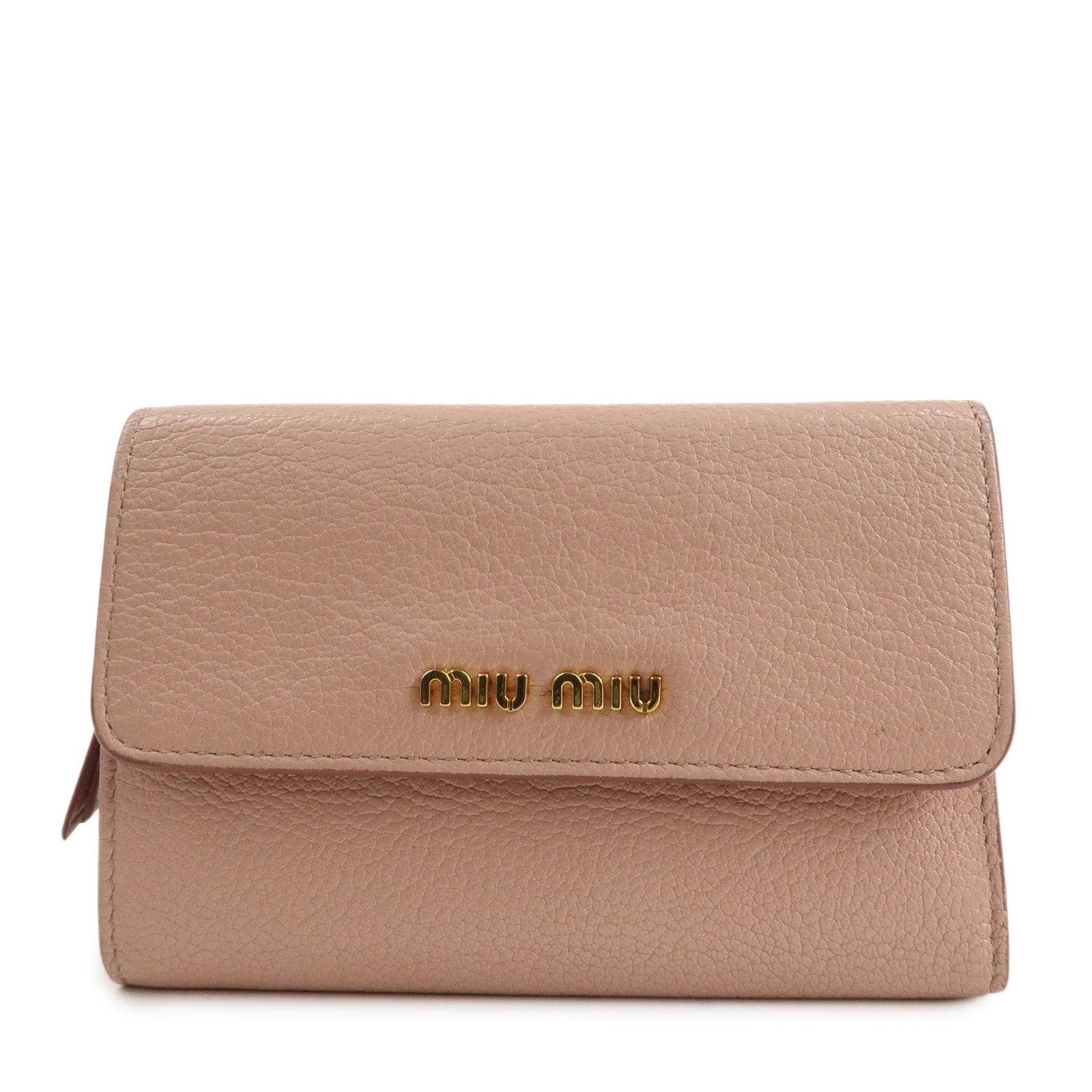 MIU MIU Leather Bi-fold Wallet Compact Wallet Pink 5ML014 Used