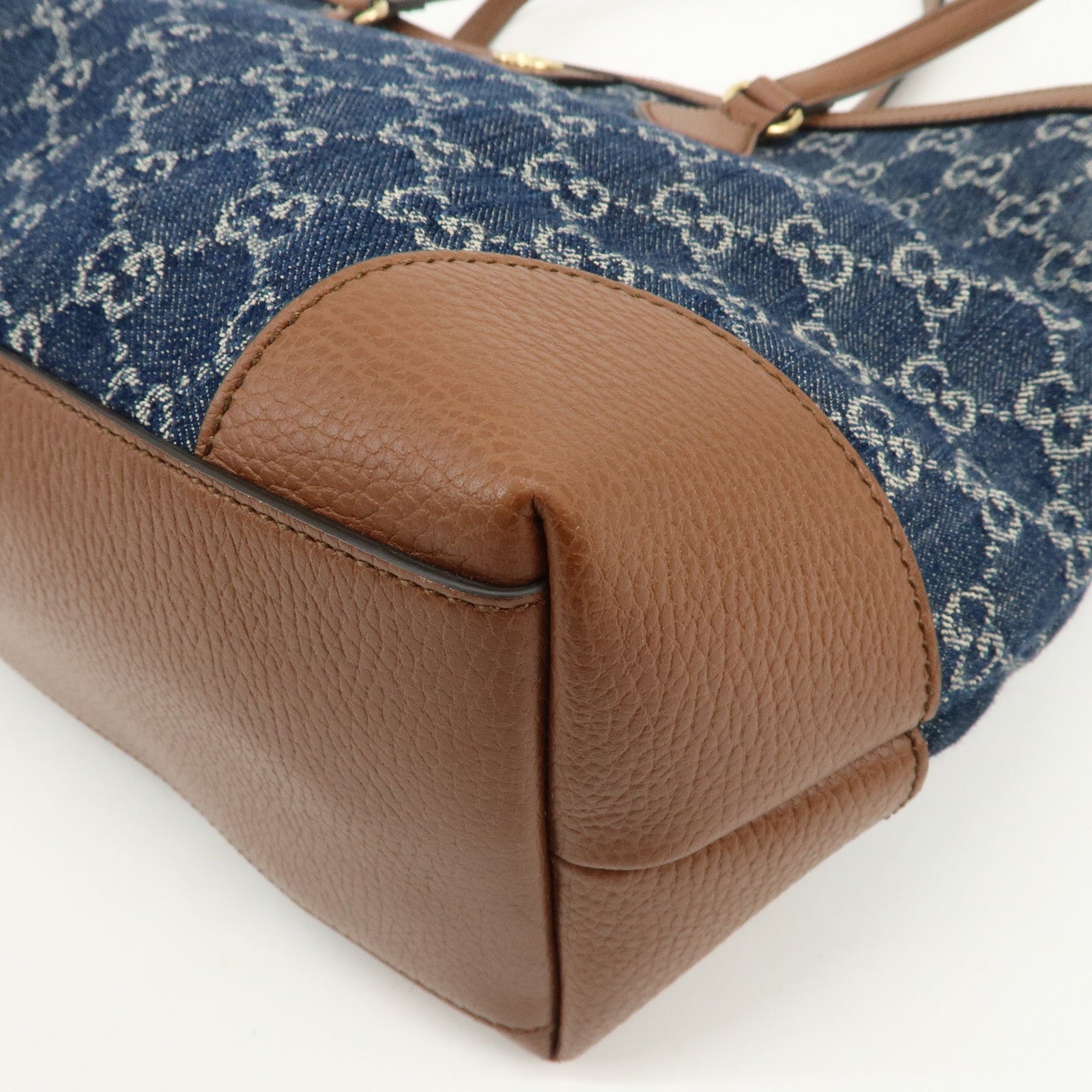 GUCCI Ophidia GG Monogram Denim Leather Medium Tote Bag Blue 631685