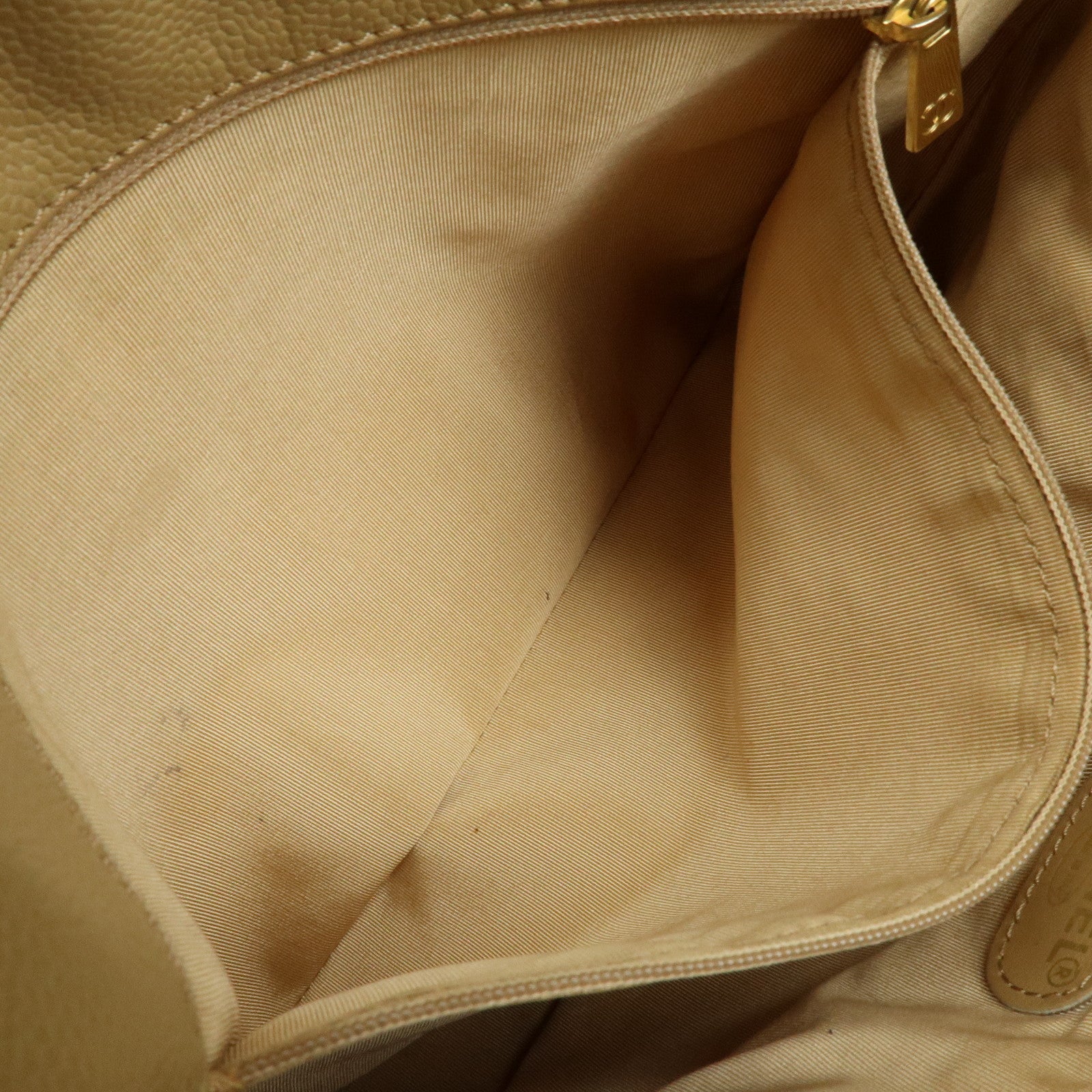 CHANEL Caviarskin Tote Bag Shoulder Bag Beige