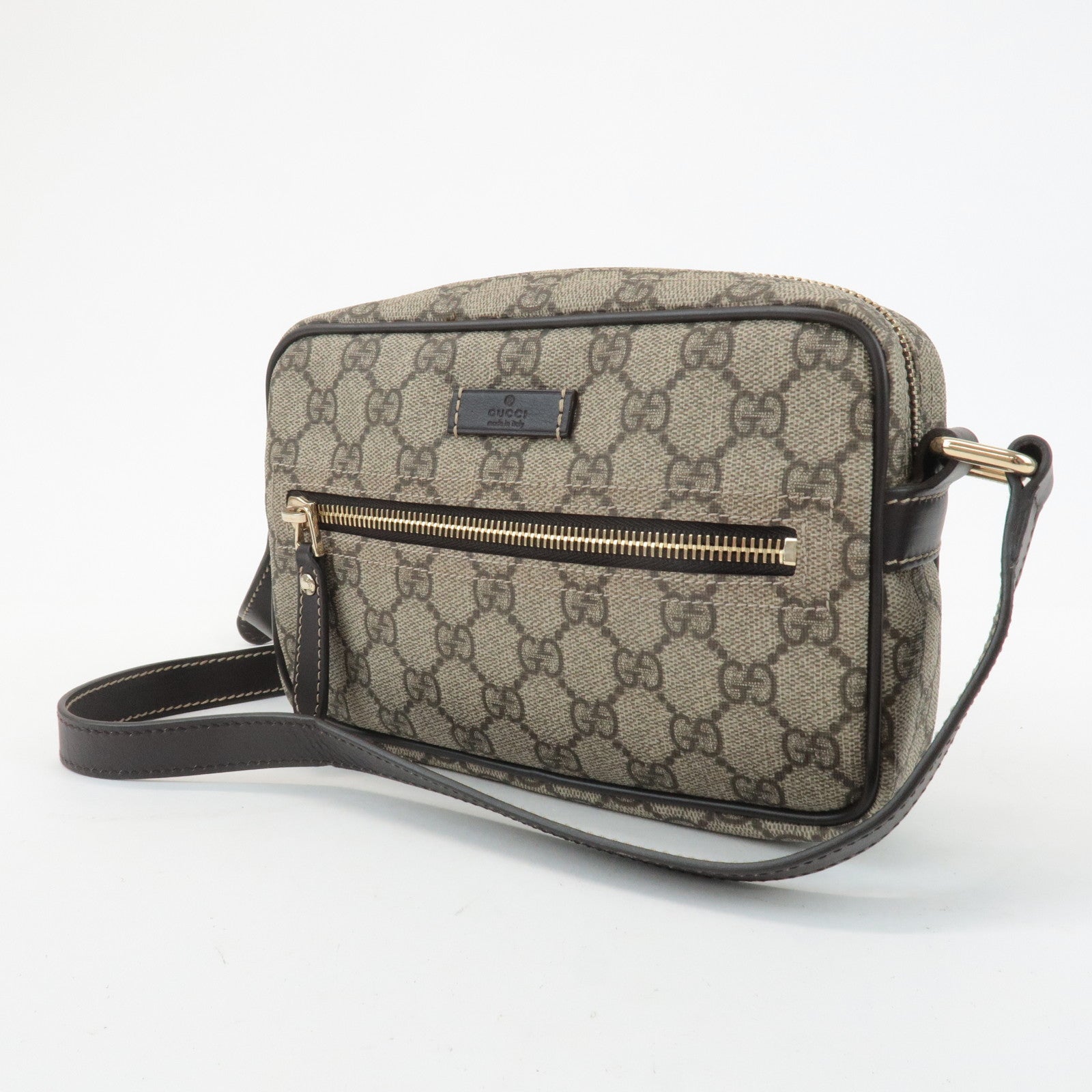 GUCCI GG Supreme Leather Shoulder Bag Beige Dark Brown 201447 Used