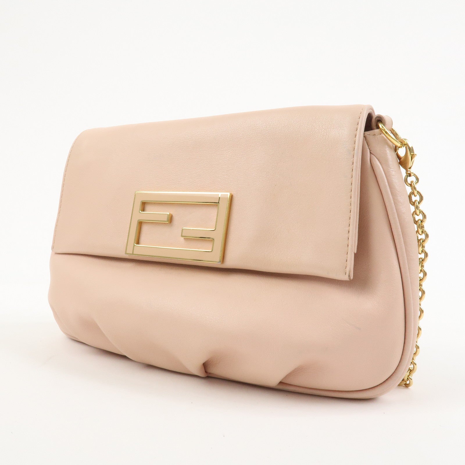 FENDI Leather Chain Shoulder Bag Purse Crossbody Bag 8M0276