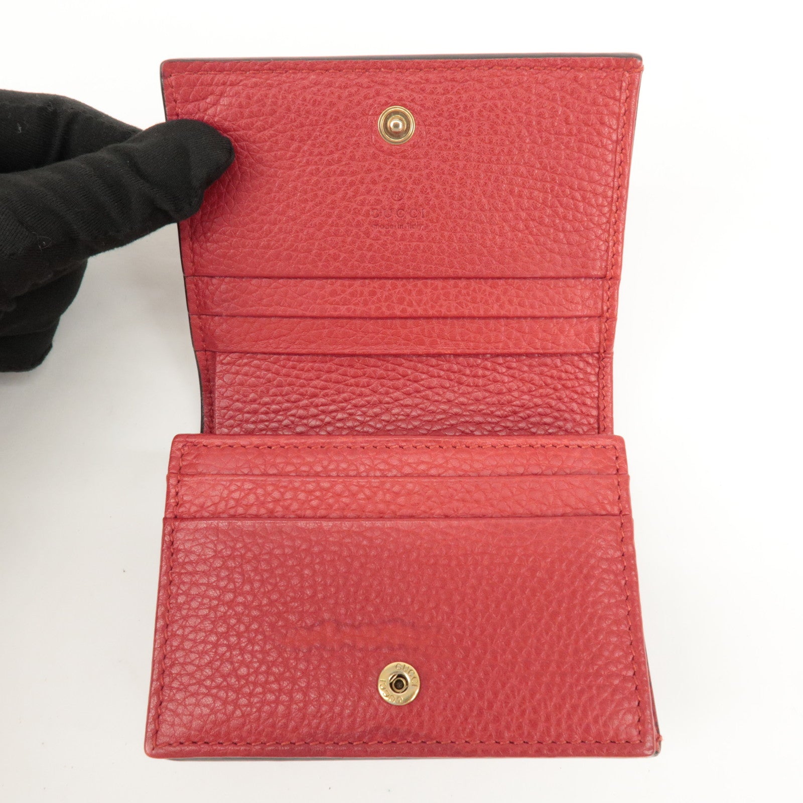 GUCCI Animalier Leather Bi-fold Compact Wallet Red 453169 Used