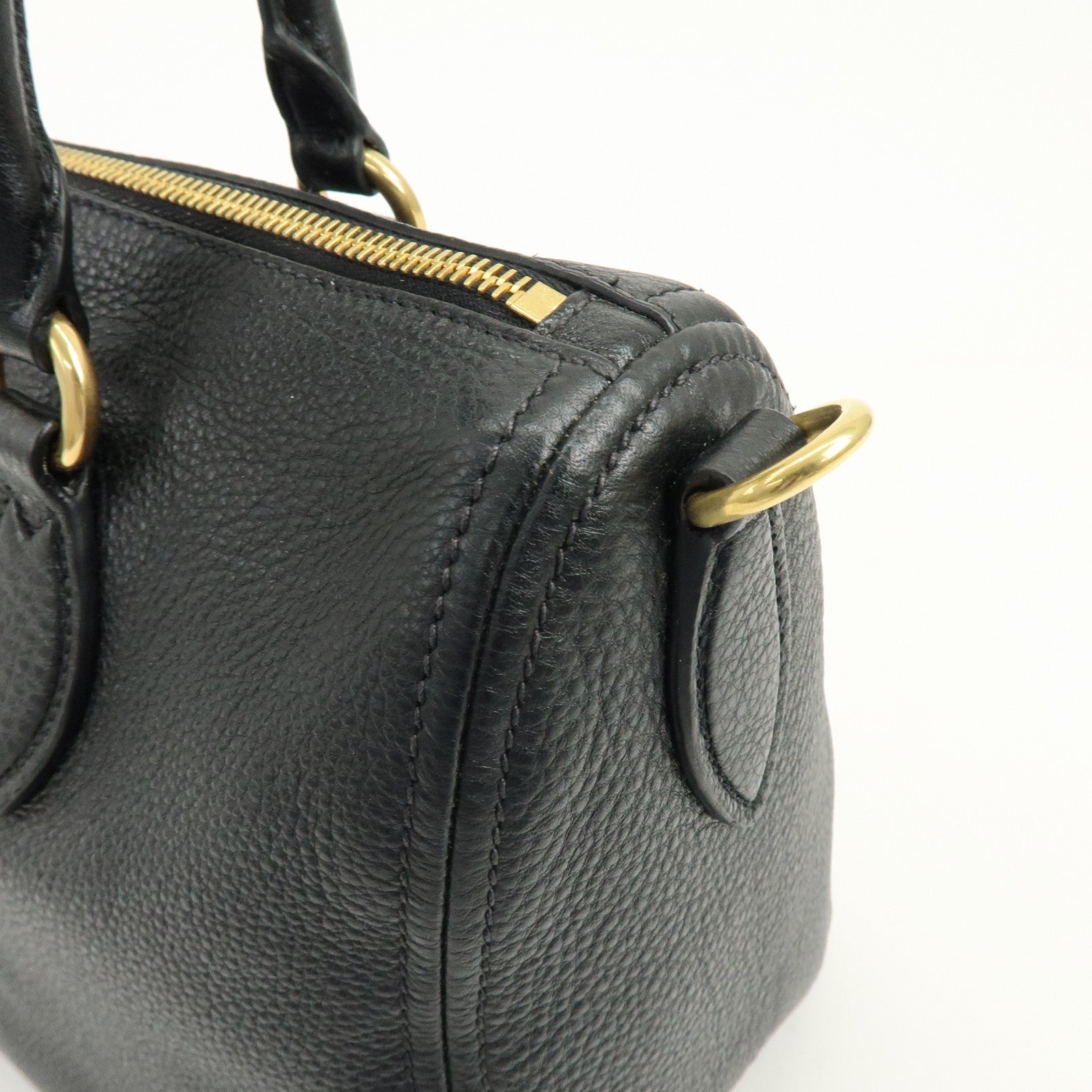 PRADA Leather 2Way Bag Hand Bag Shoulder Bag Black 1BB023