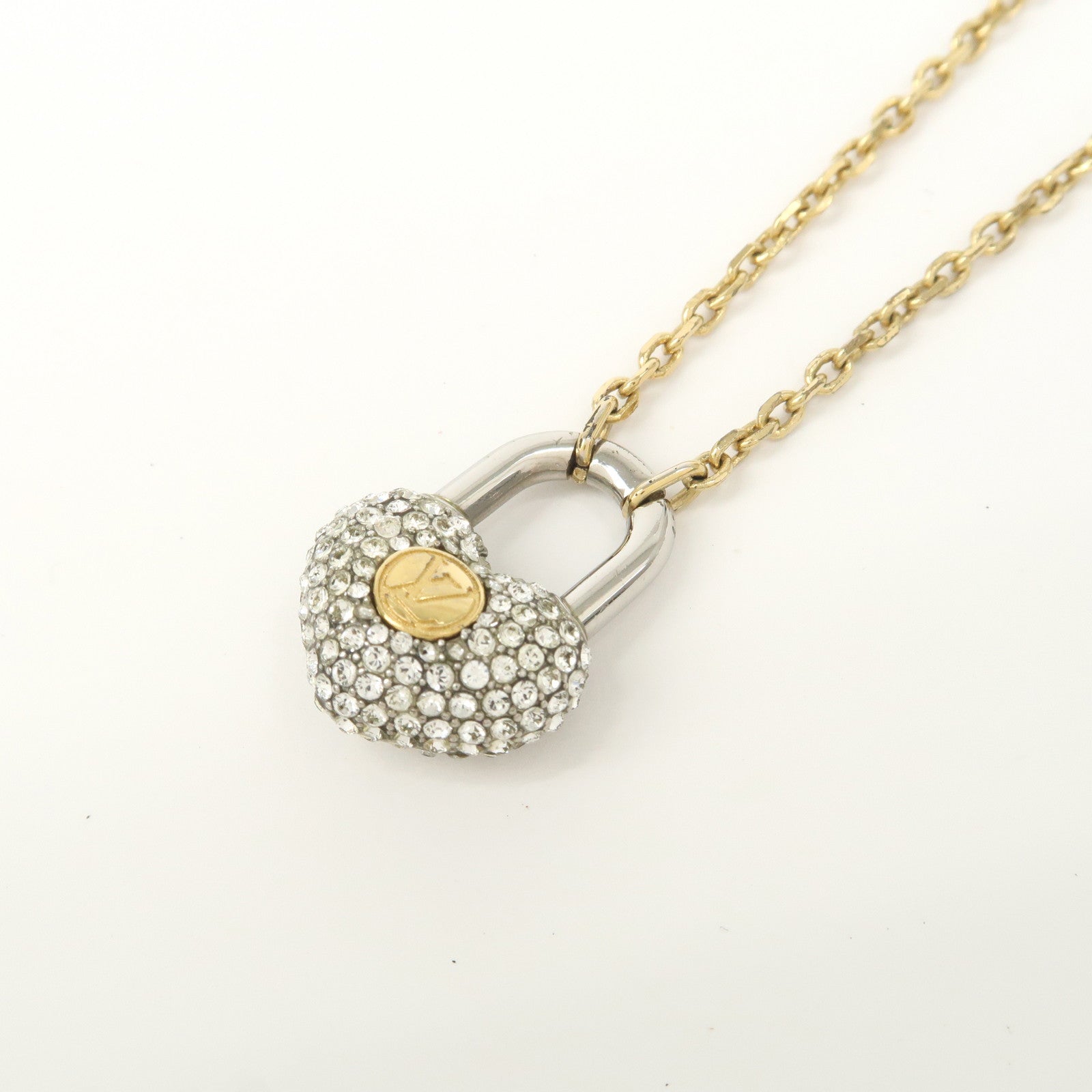 Louis Vuitton Metal Rhinestone Lockit Pendant Necklace Gold M67273