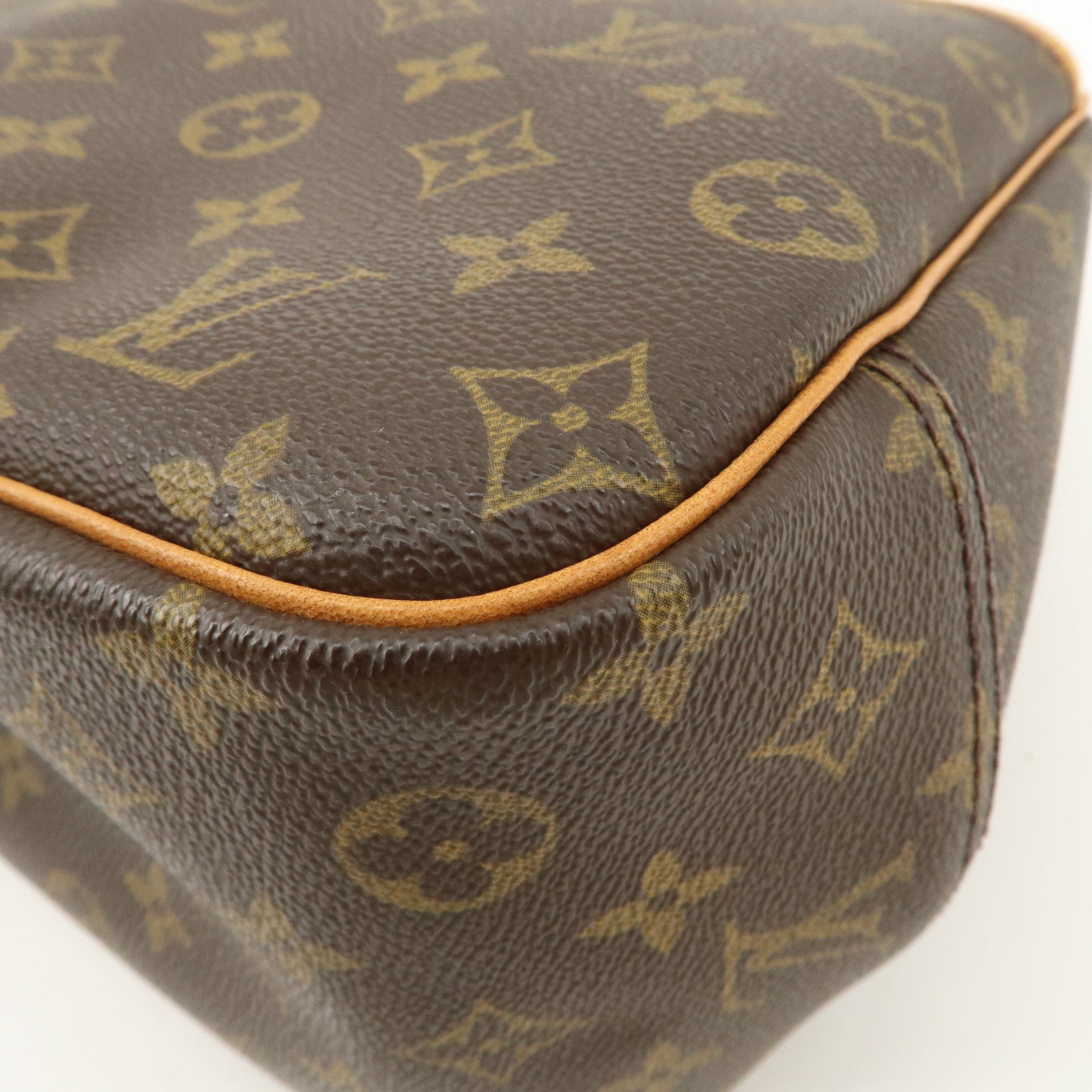 Louis Vuitton Leather Canvas Monogram Deauville Hand Bag Boston Bag Brown Gold Hardware M47270 Used
