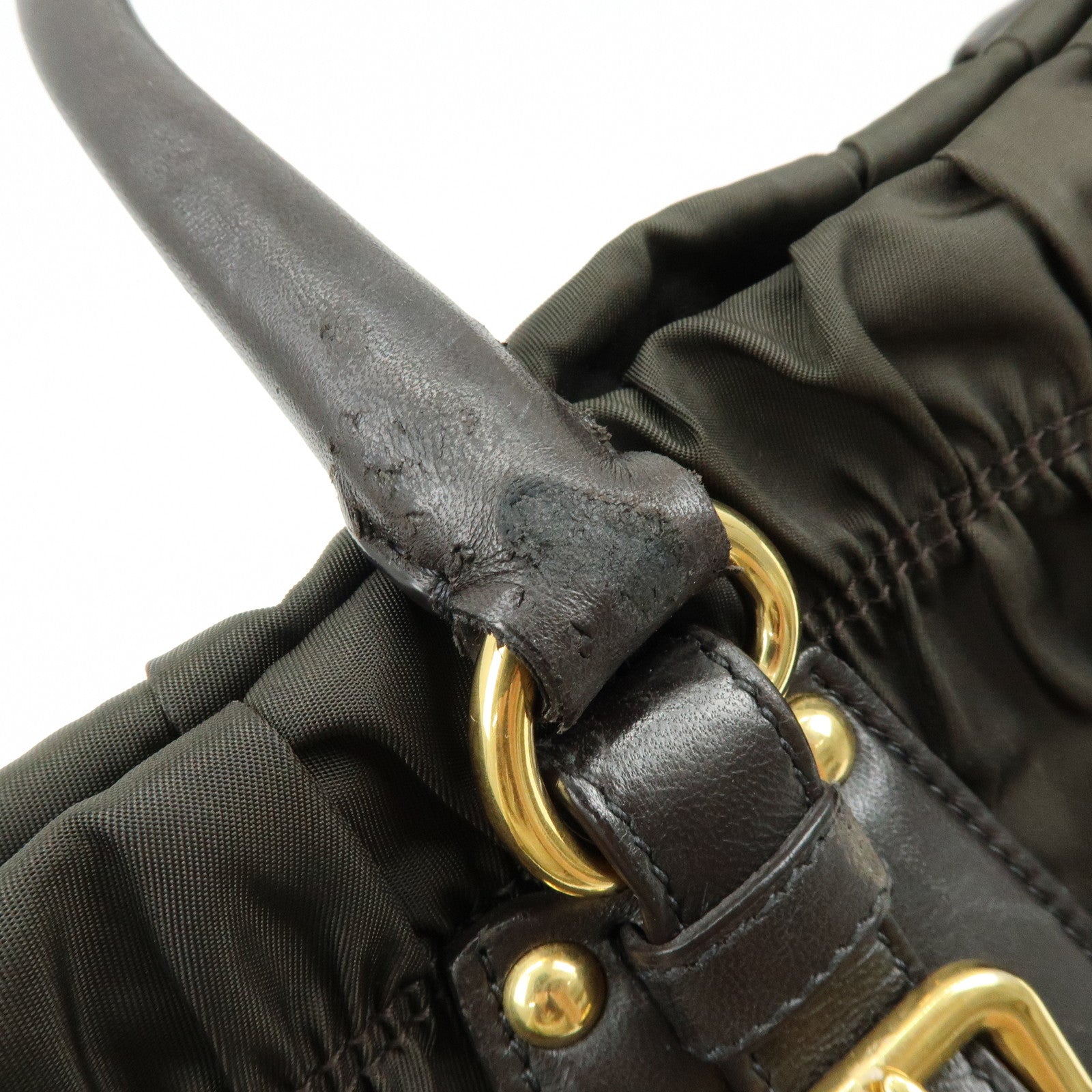 PRADA Nylon 2Way Bag Hand Bag Shoulder Bag Khaki Brown BN2346