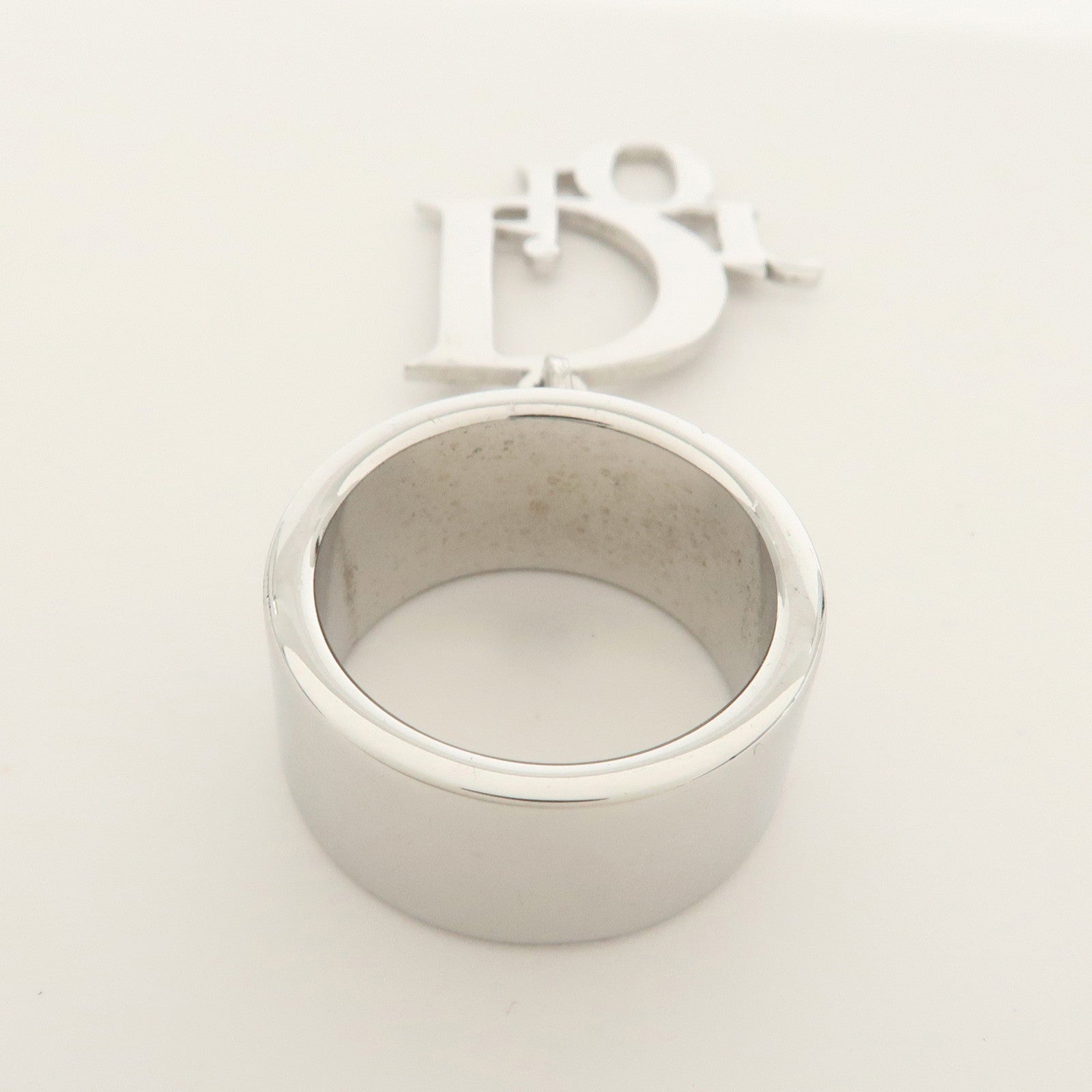 Christian Dior Silver-Tone Logo Metal Ring