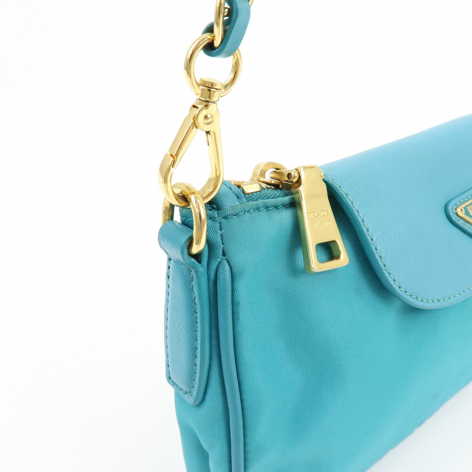 PRADA Triangle Logo Nylon Saffiano Leather Shoulder Bag Blue