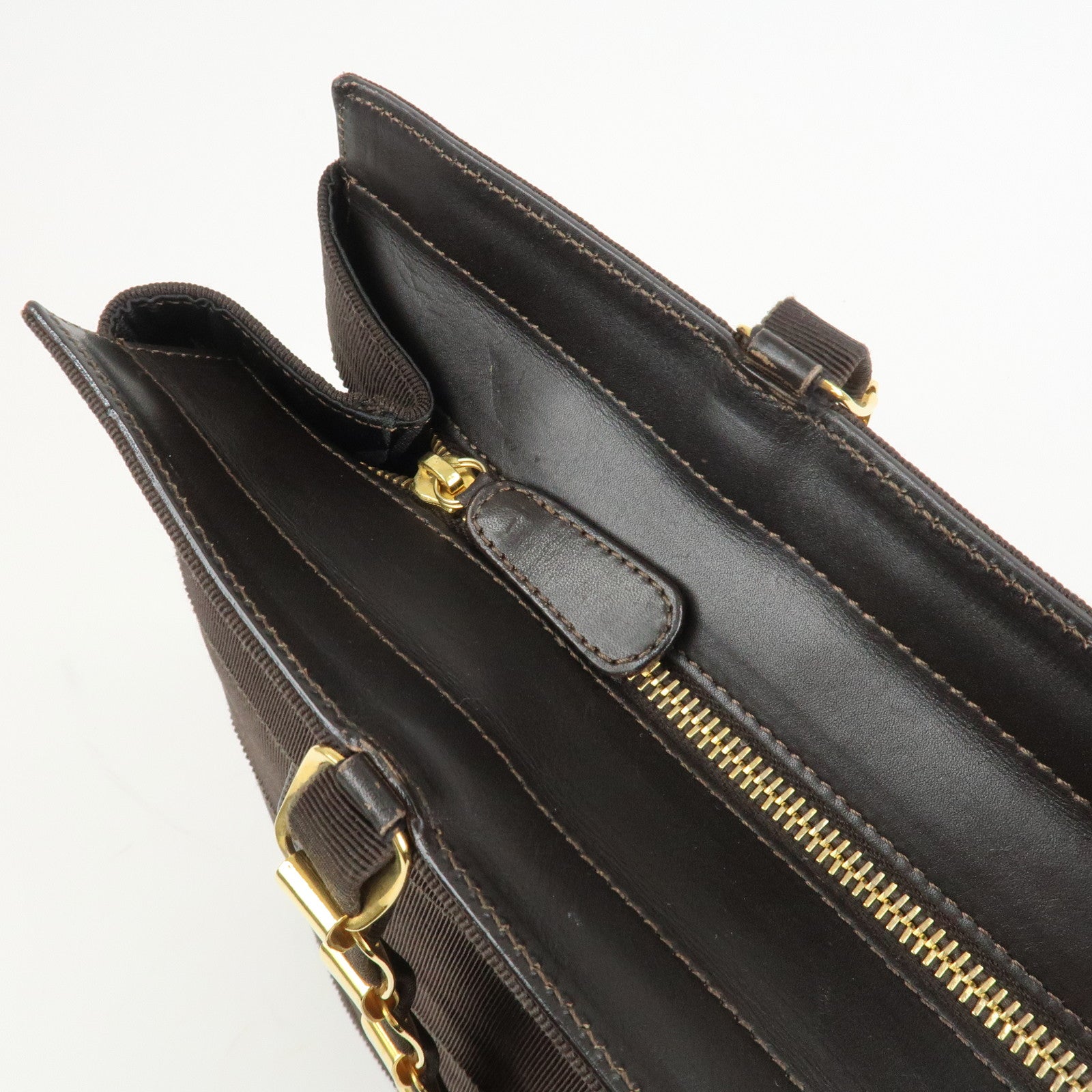 Ferragamo Vara Canvas Leather Shoulder Bag Tote Bag Brown