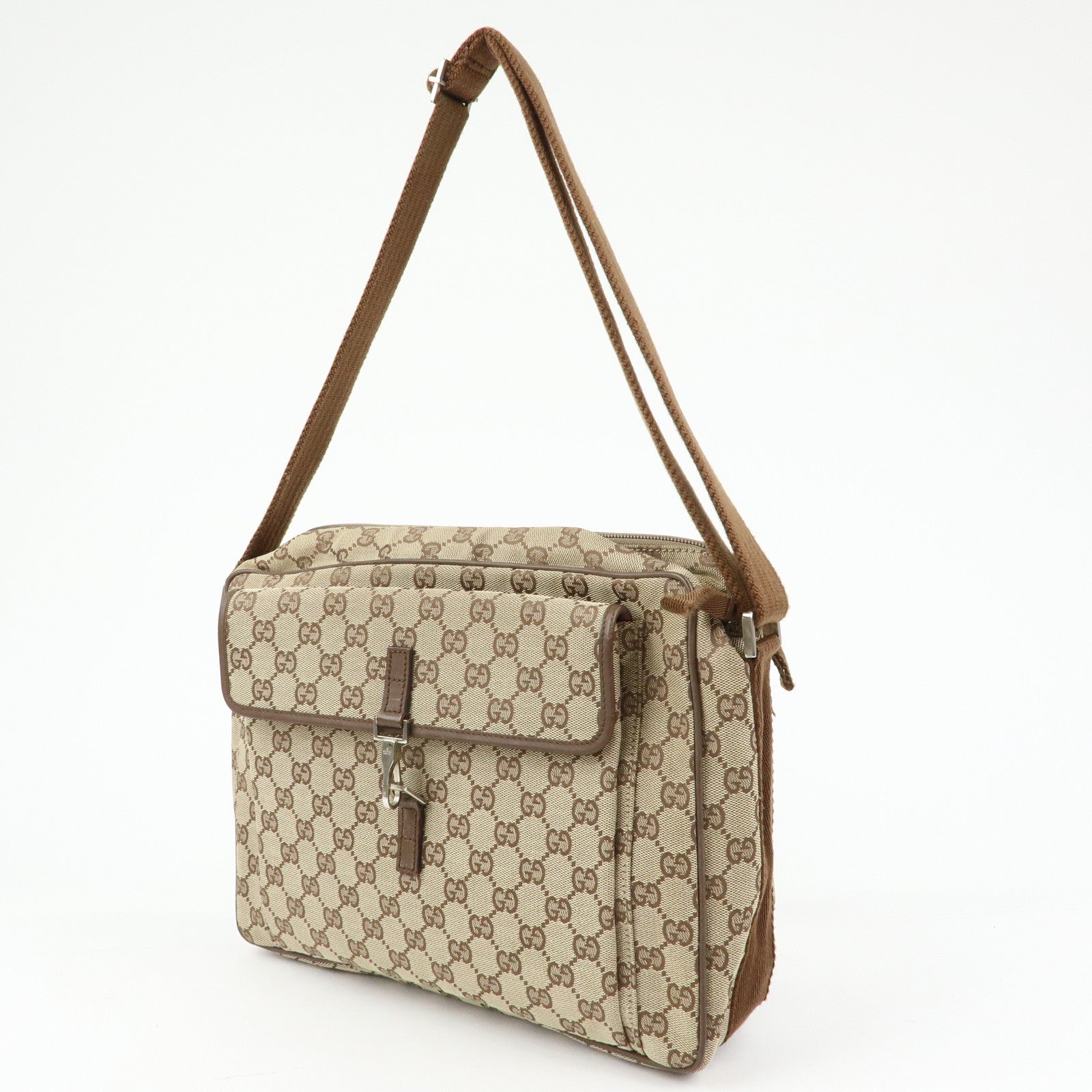 GUCCI GG Canvas Leather Shoulder Crossbody Bag Beige Brown 90474